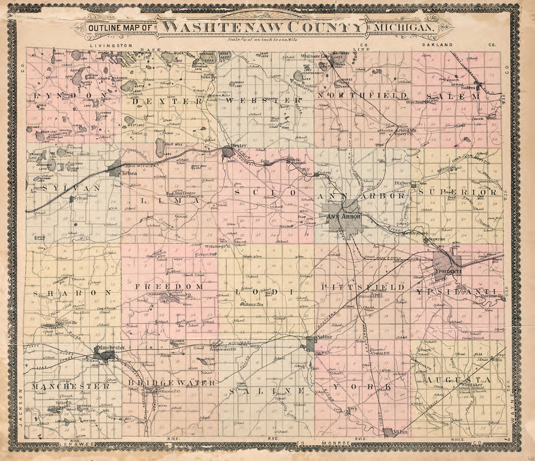This old map of Outline Map of Washtenaw County, Michigan from Standard Atlas of Washtenaw County, Michigan from 1895 was created by Geo. A. Ogle & Co in 1895