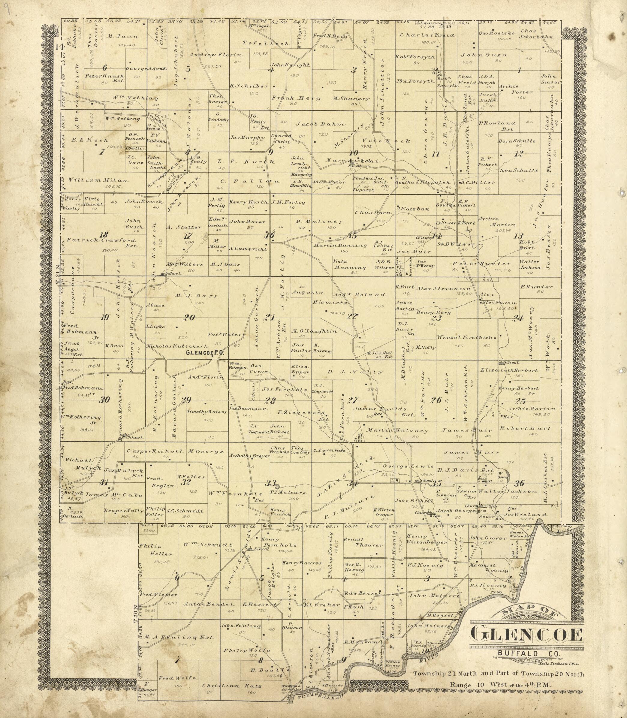 This old map of Map of Glencoe Buffalo Co. from Standard Atlas of Buffalo and Pepin Counties, Wisconsin from 1896 was created by Geo. A. Ogle & Co in 1896