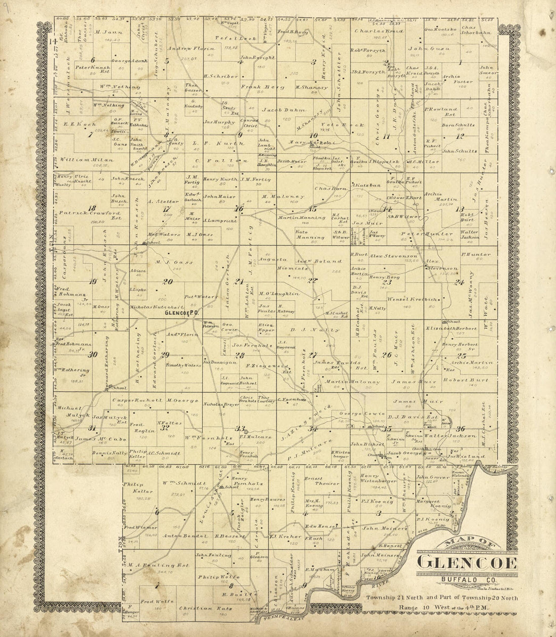 This old map of Map of Glencoe Buffalo Co. from Standard Atlas of Buffalo and Pepin Counties, Wisconsin from 1896 was created by Geo. A. Ogle & Co in 1896
