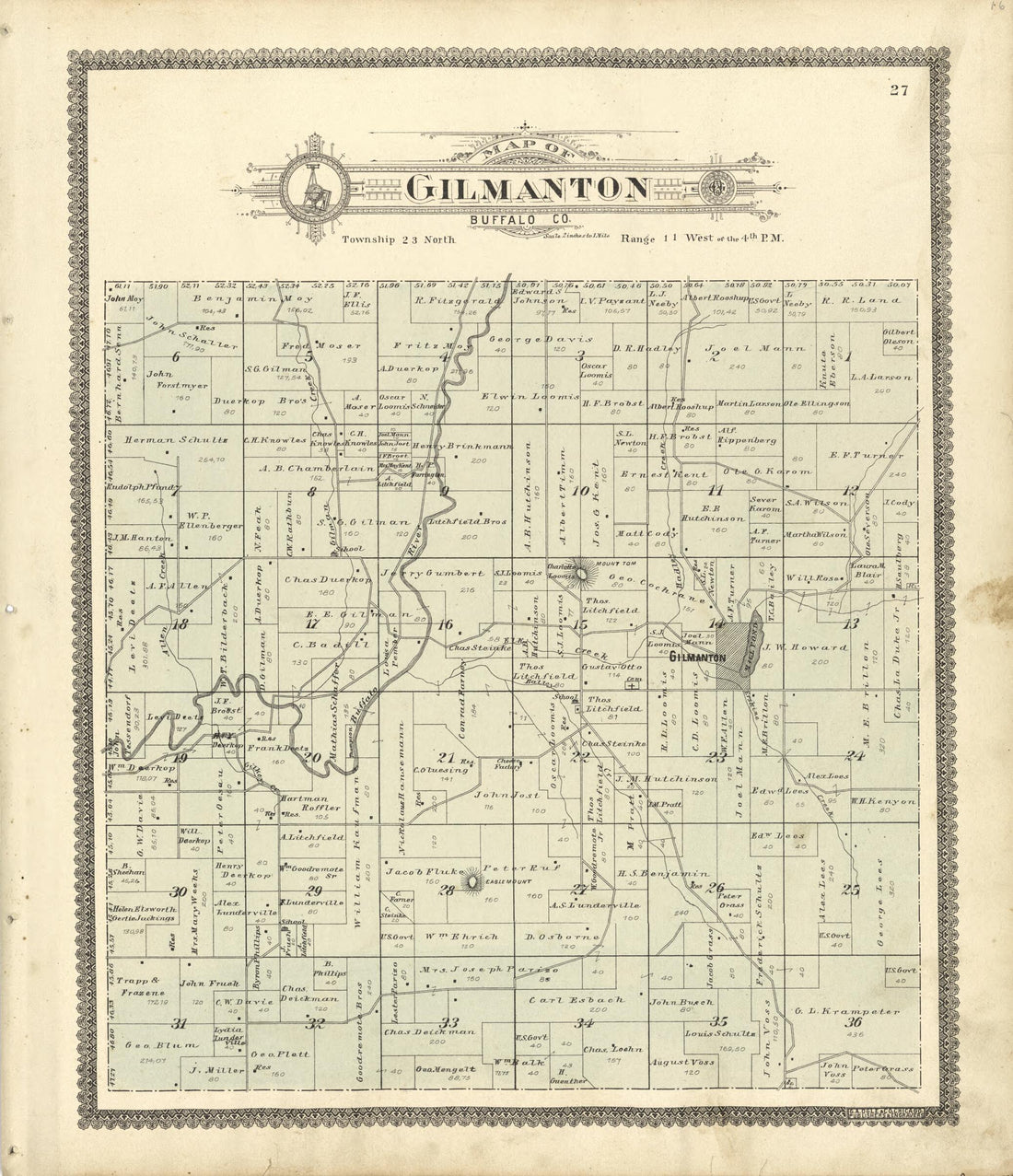 This old map of Map of Gilmanton Buffalo Co. from Standard Atlas of Buffalo and Pepin Counties, Wisconsin from 1896 was created by Geo. A. Ogle & Co in 1896