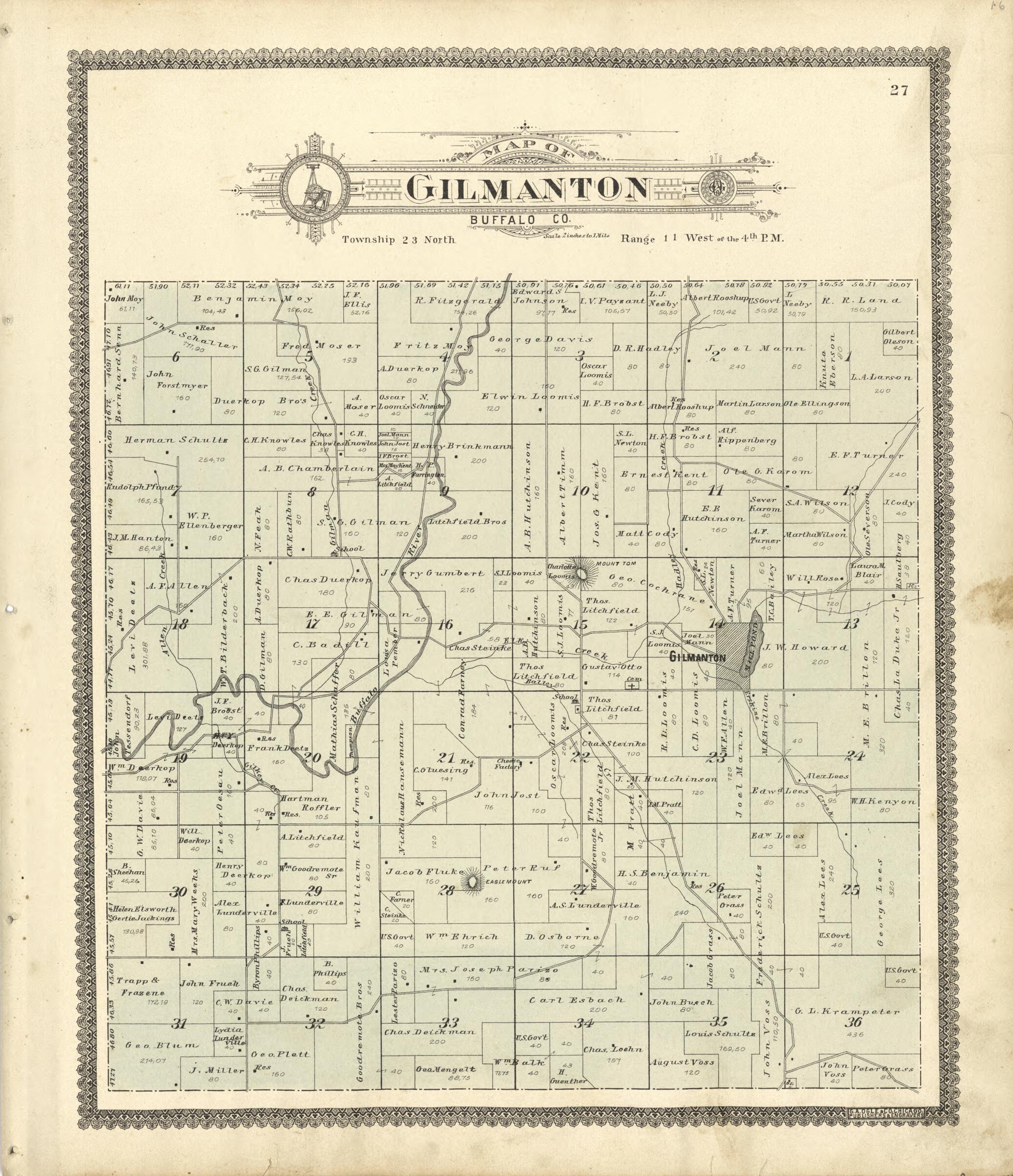 This old map of Map of Gilmanton Buffalo Co. from Standard Atlas of Buffalo and Pepin Counties, Wisconsin from 1896 was created by Geo. A. Ogle & Co in 1896