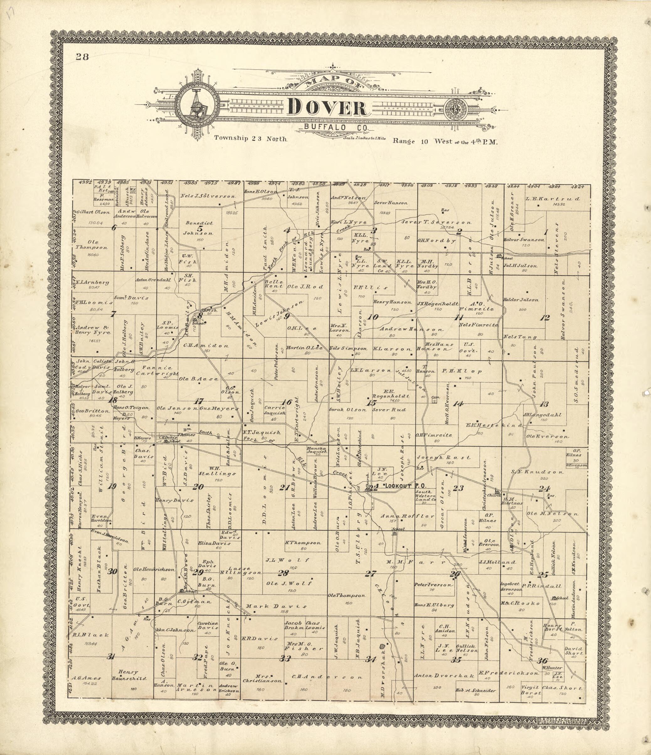 This old map of Map of Dover Buffalo Co. from Standard Atlas of Buffalo and Pepin Counties, Wisconsin from 1896 was created by Geo. A. Ogle & Co in 1896