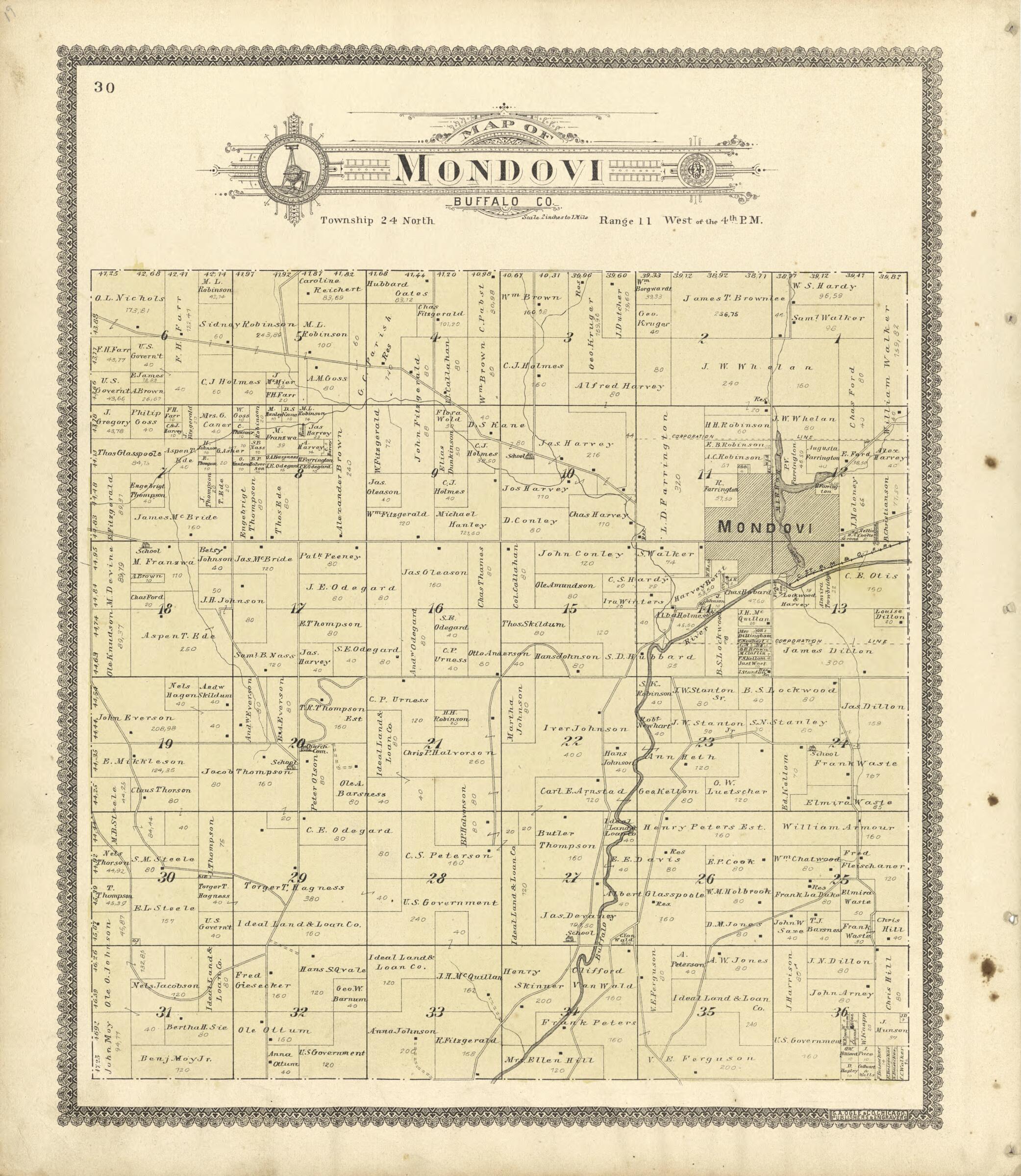 This old map of Map Mandovi Buffalo Co. from Standard Atlas of Buffalo and Pepin Counties, Wisconsin from 1896 was created by Geo. A. Ogle & Co in 1896
