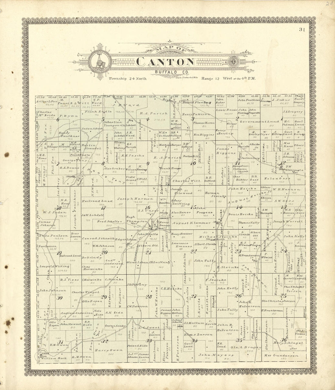 This old map of Map of Canton Buffalo Co. from Standard Atlas of Buffalo and Pepin Counties, Wisconsin from 1896 was created by Geo. A. Ogle & Co in 1896