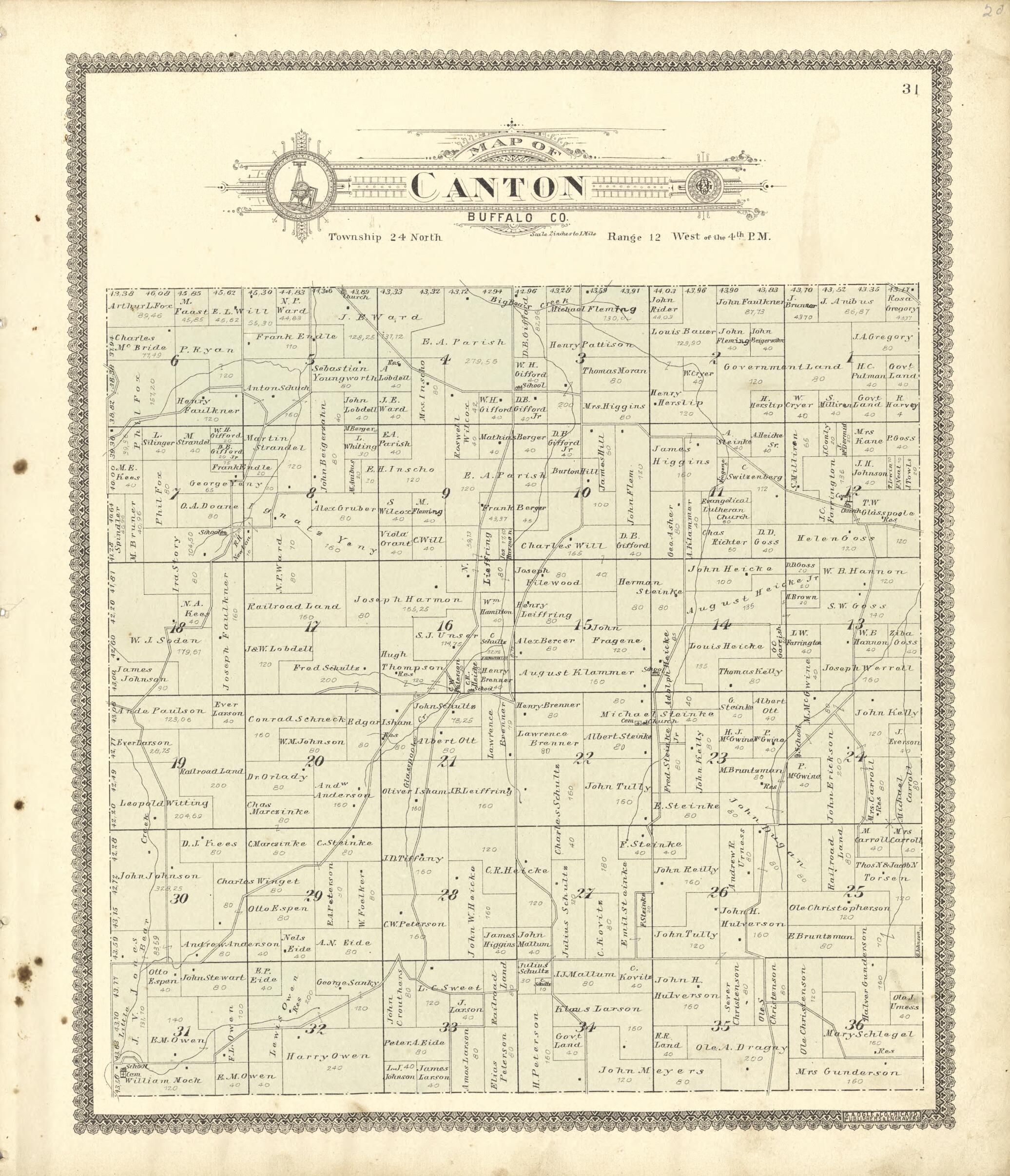 This old map of Map of Canton Buffalo Co. from Standard Atlas of Buffalo and Pepin Counties, Wisconsin from 1896 was created by Geo. A. Ogle & Co in 1896