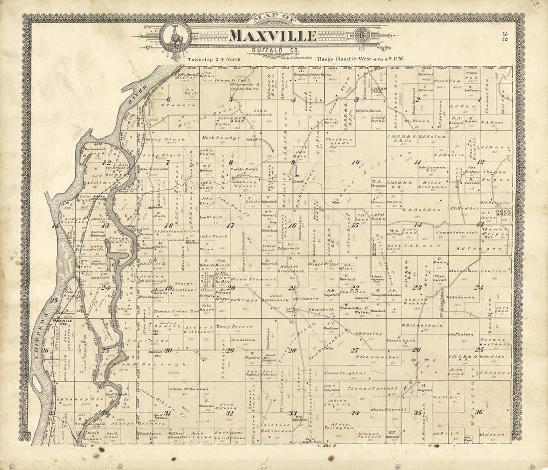 This old map of Map of Maxville Buffalo Co. from Standard Atlas of Buffalo and Pepin Counties, Wisconsin from 1896 was created by Geo. A. Ogle & Co in 1896
