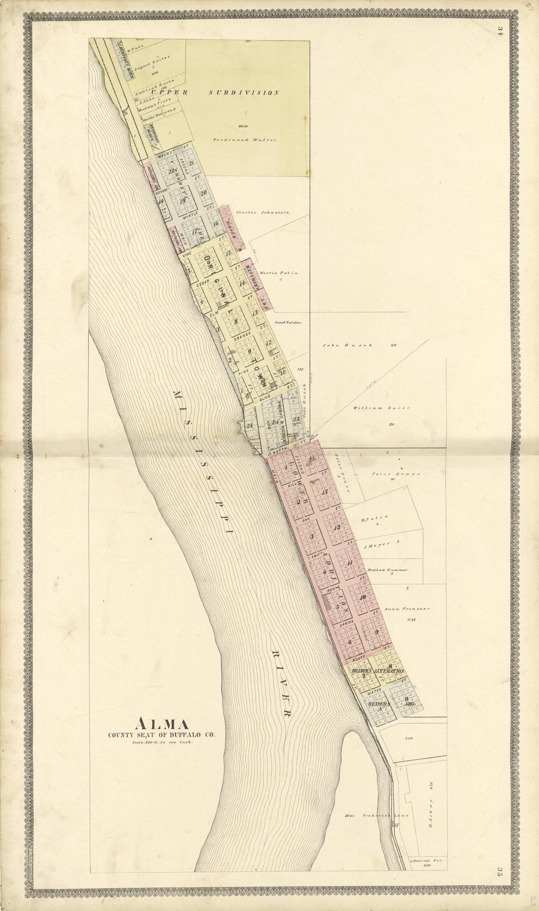 This old map of Alma County Seat of Buffalo Co. from Standard Atlas of Buffalo and Pepin Counties, Wisconsin from 1896 was created by Geo. A. Ogle & Co in 1896