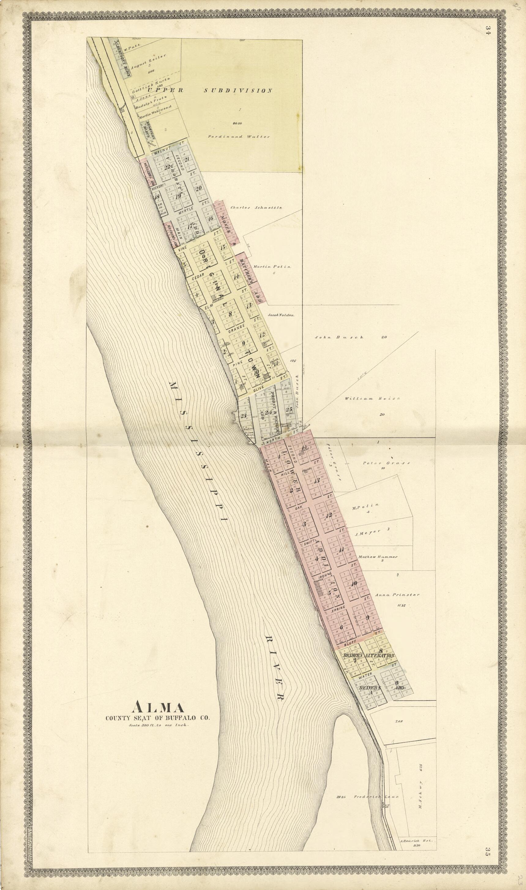 This old map of Alma County Seat of Buffalo Co. from Standard Atlas of Buffalo and Pepin Counties, Wisconsin from 1896 was created by Geo. A. Ogle & Co in 1896
