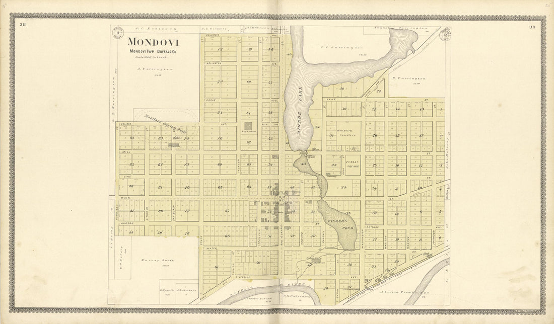 This old map of Mondovi from Standard Atlas of Buffalo and Pepin Counties, Wisconsin from 1896 was created by Geo. A. Ogle & Co in 1896
