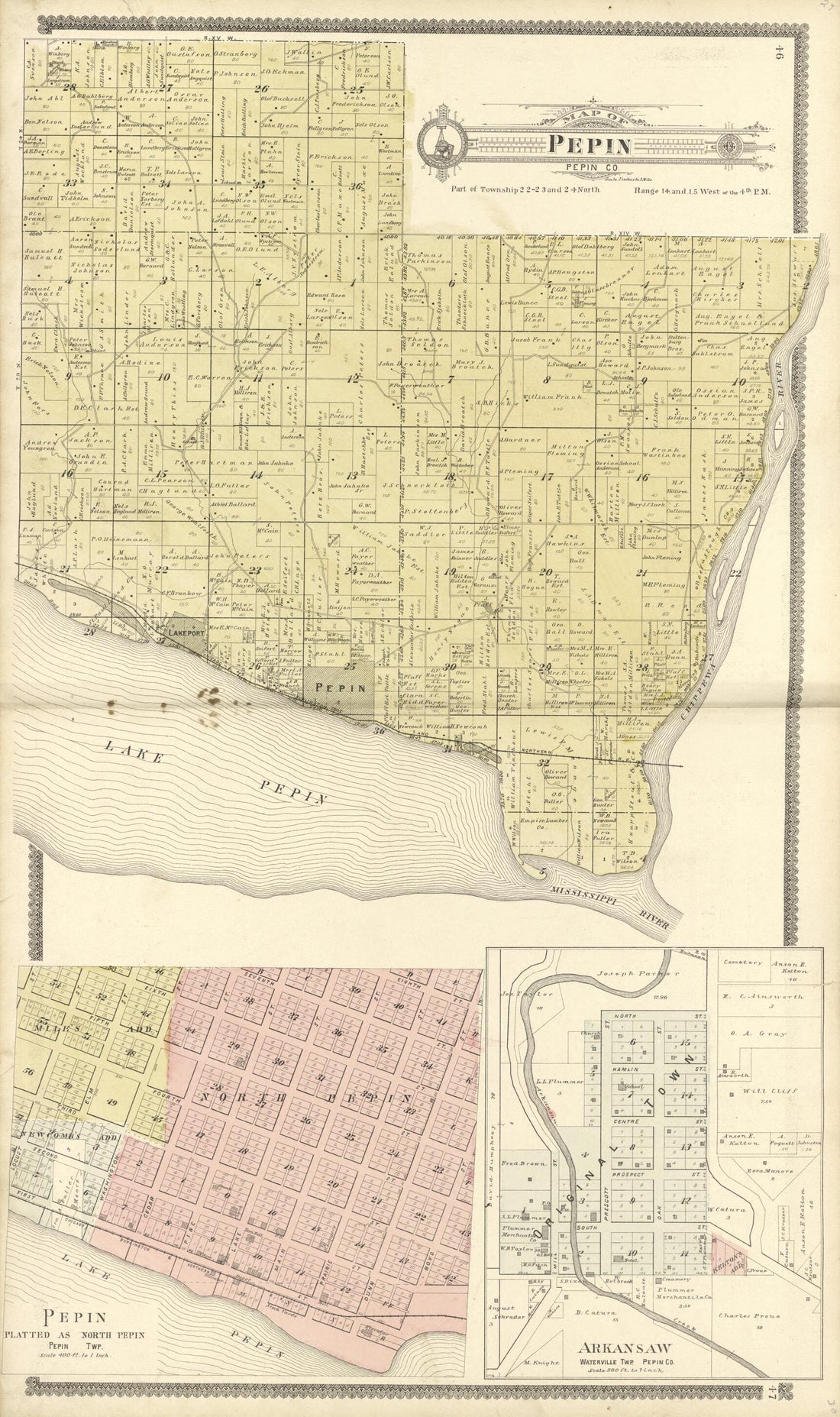 This old map of Map of Pepin from Standard Atlas of Buffalo and Pepin Counties, Wisconsin from 1896 was created by Geo. A. Ogle & Co in 1896