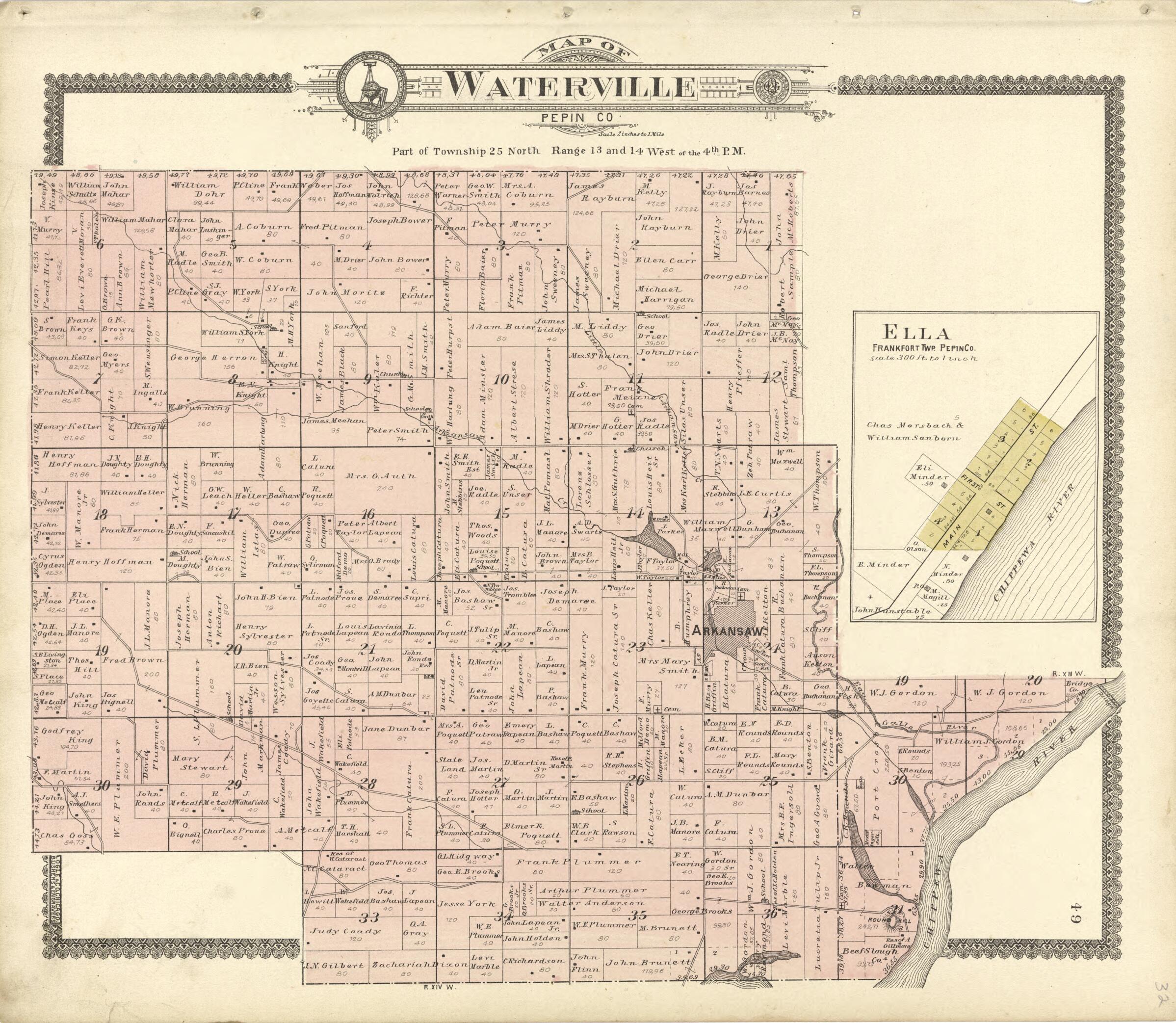 This old map of Map of Waterville Pepin Co. from Standard Atlas of Buffalo and Pepin Counties, Wisconsin from 1896 was created by Geo. A. Ogle & Co in 1896