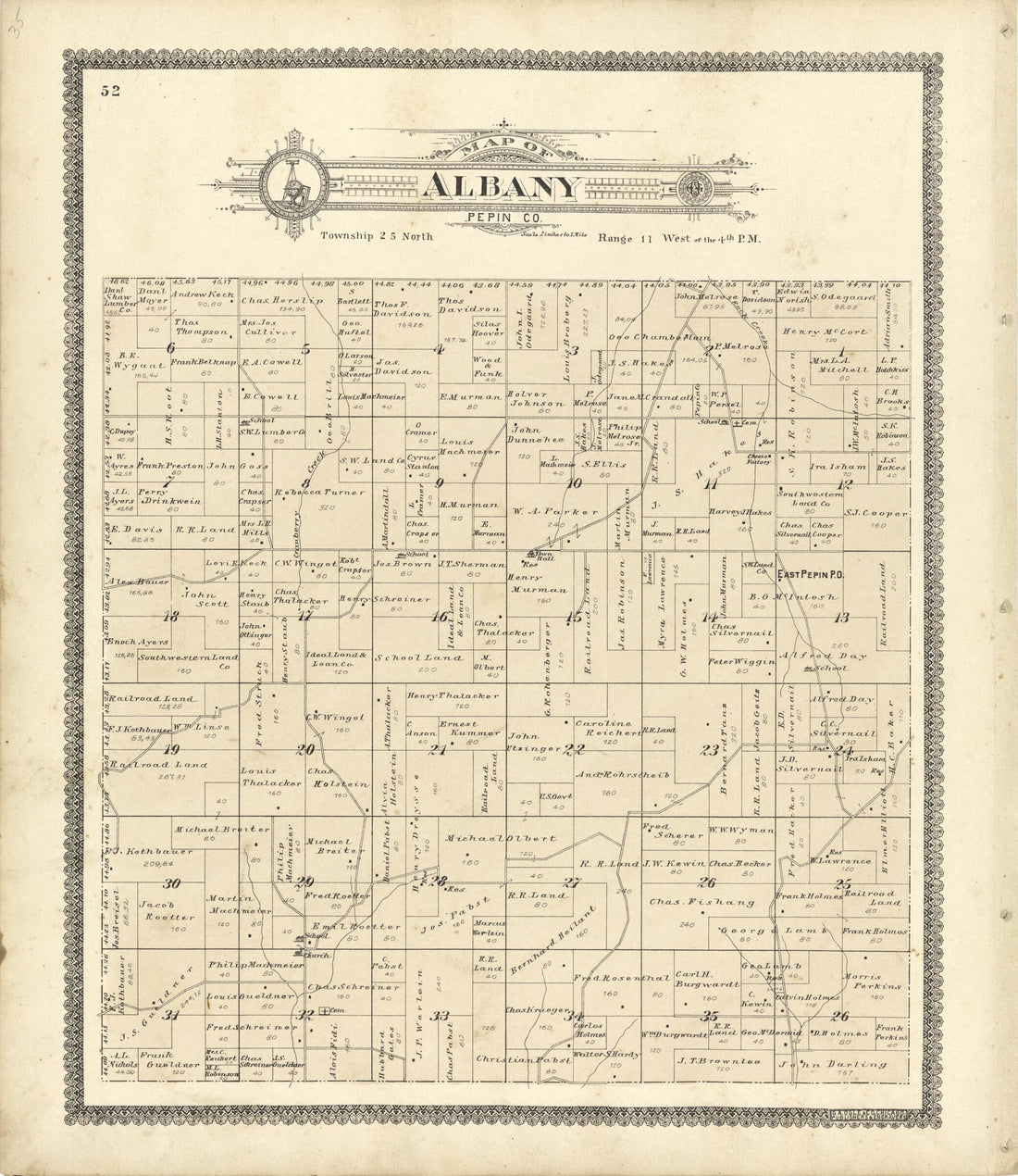 This old map of Map of Albany Pepin Co. from Standard Atlas of Buffalo and Pepin Counties, Wisconsin from 1896 was created by Geo. A. Ogle & Co in 1896