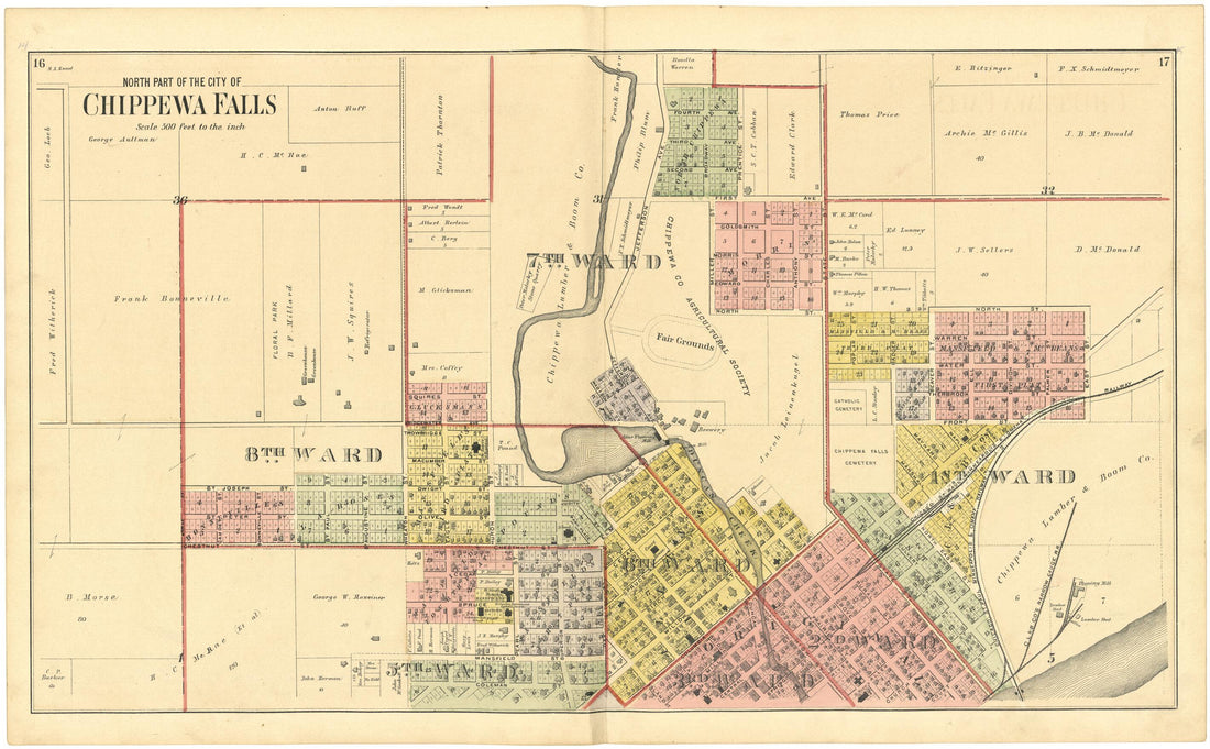 This old map of North Part of the City of Chippewa Falls from Plat Book of Chippewa County, Wisconsin from 1888 was created by C. M. (Charles M.) Foote in 1888