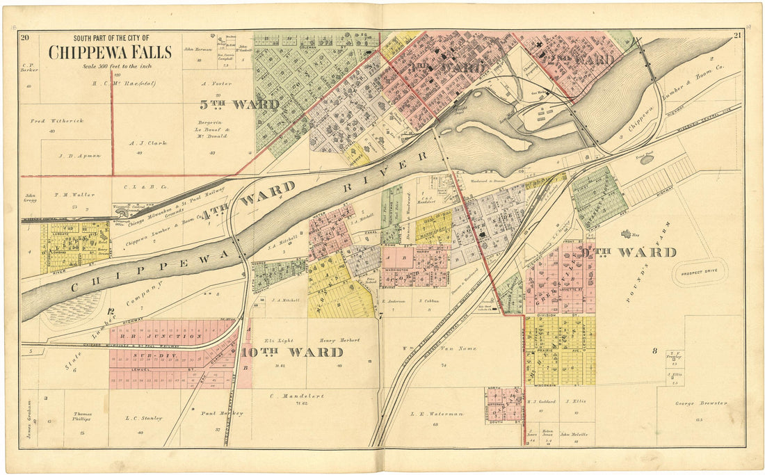 This old map of South Part of the City of Chippewa Falls from Plat Book of Chippewa County, Wisconsin from 1888 was created by C. M. (Charles M.) Foote in 1888