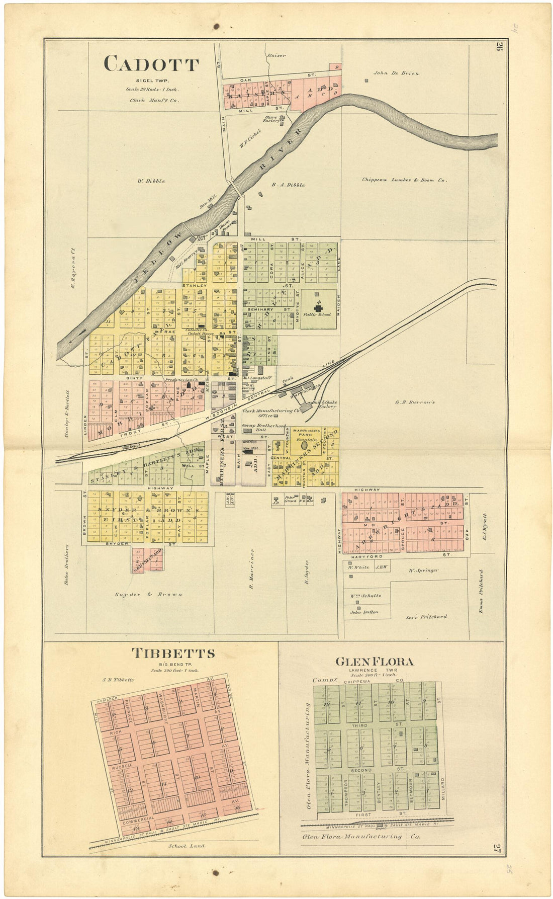 This old map of Cadott; Tibbetts; Glen Flora from Plat Book of Chippewa County, Wisconsin from 1888 was created by C. M. (Charles M.) Foote in 1888