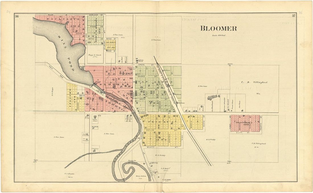 This old map of Bloomer from Plat Book of Chippewa County, Wisconsin from 1888 was created by C. M. (Charles M.) Foote in 1888