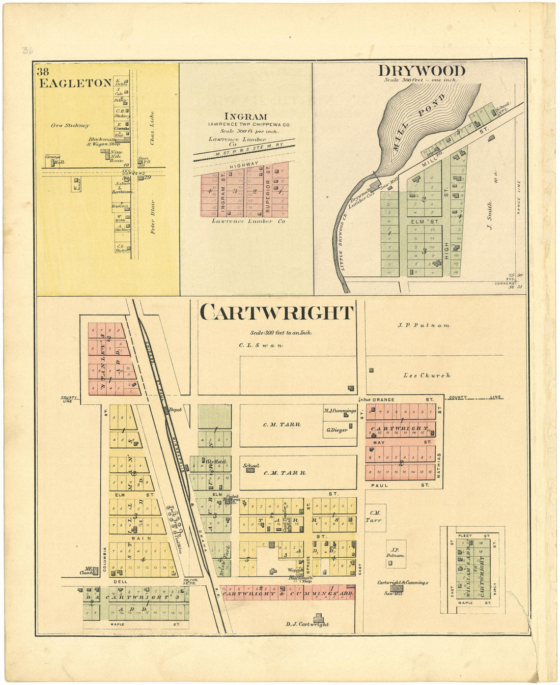 This old map of Drywood; Cartwright from Plat Book of Chippewa County, Wisconsin from 1888 was created by C. M. (Charles M.) Foote in 1888