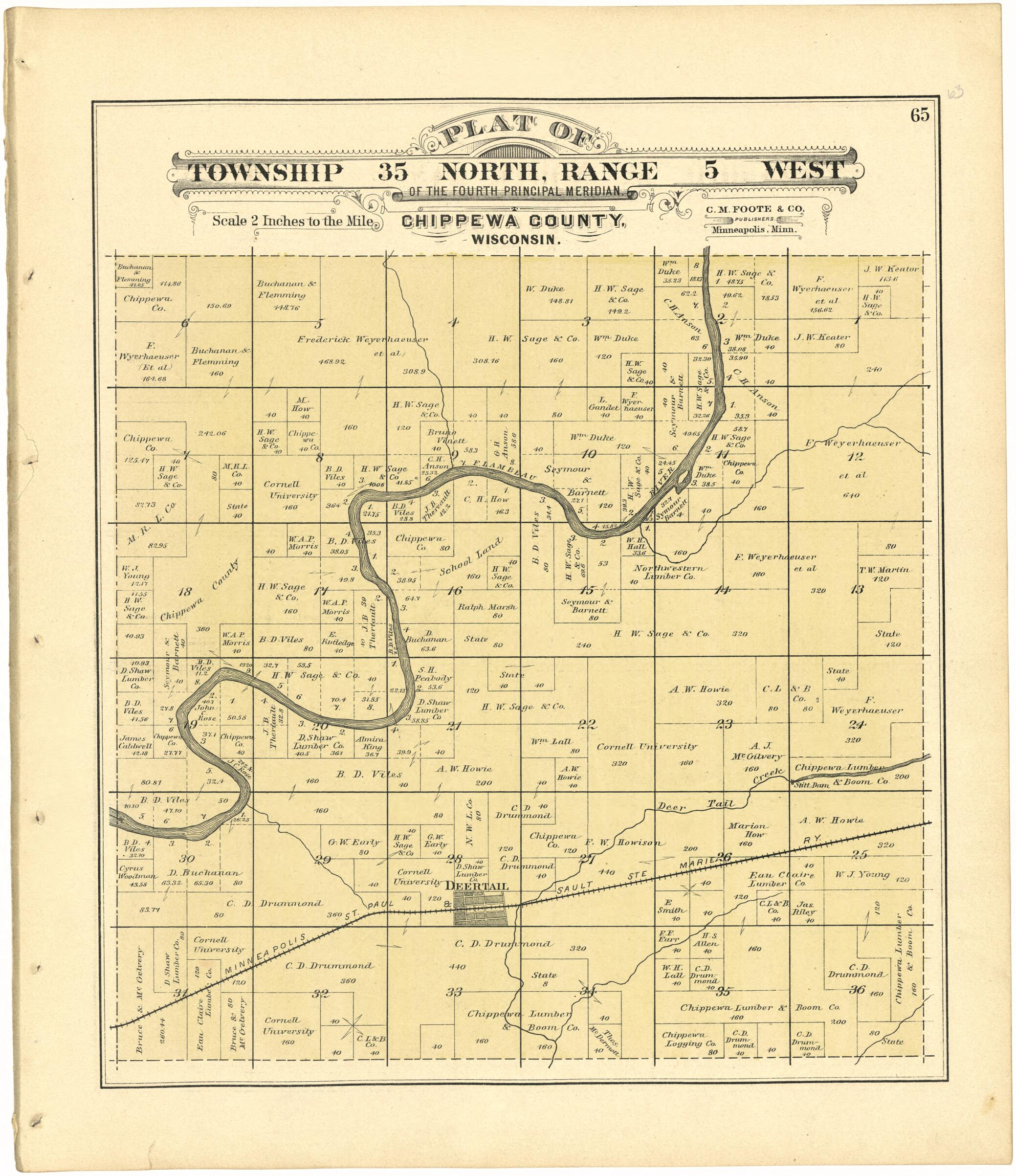 This old map of Plat of Township 35 North, Range 5 West from Plat Book of Chippewa County, Wisconsin from 1888 was created by C. M. (Charles M.) Foote in 1888