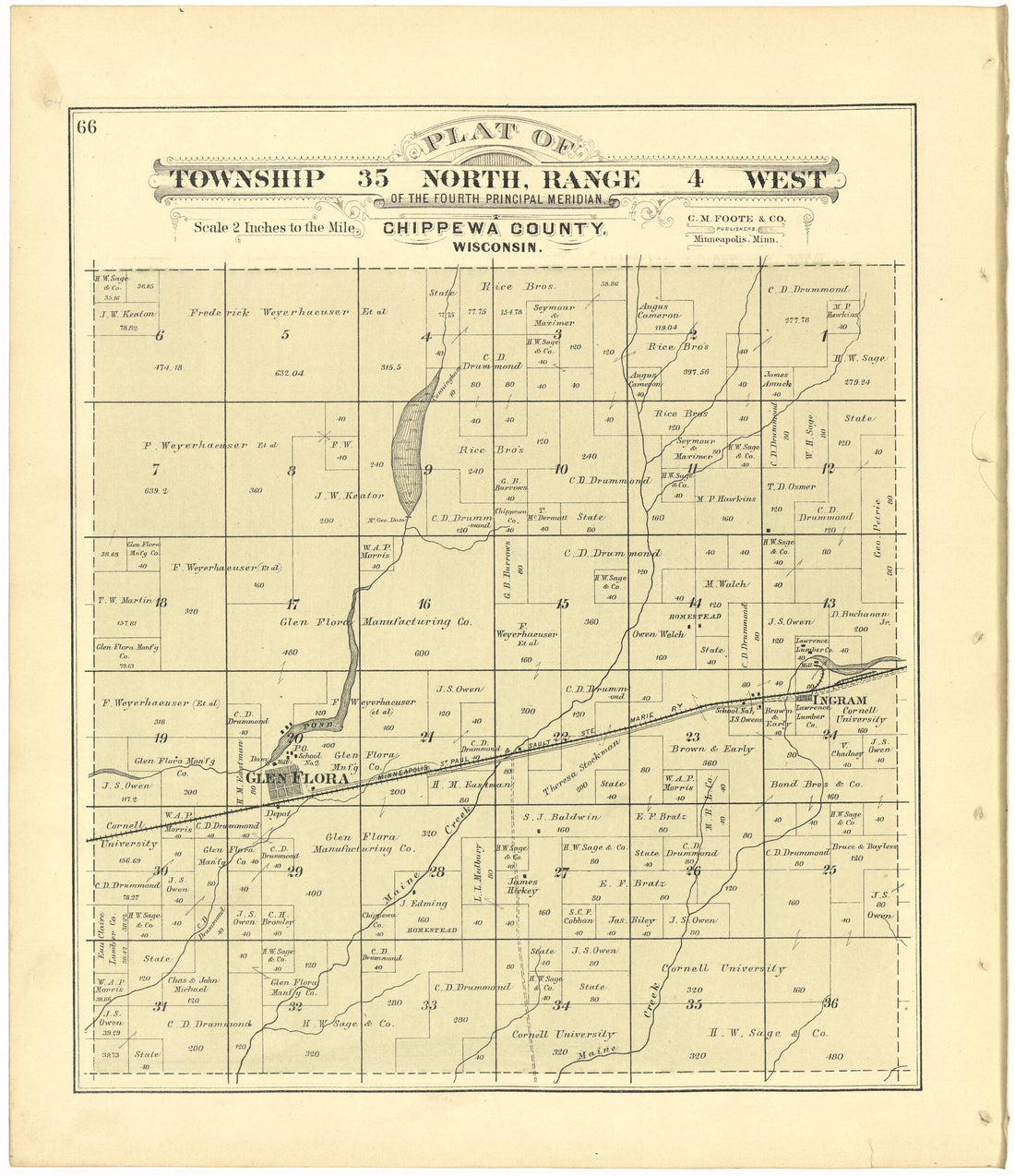 This old map of Plat of Township 35 North, Range 4 West from Plat Book of Chippewa County, Wisconsin from 1888 was created by C. M. (Charles M.) Foote in 1888