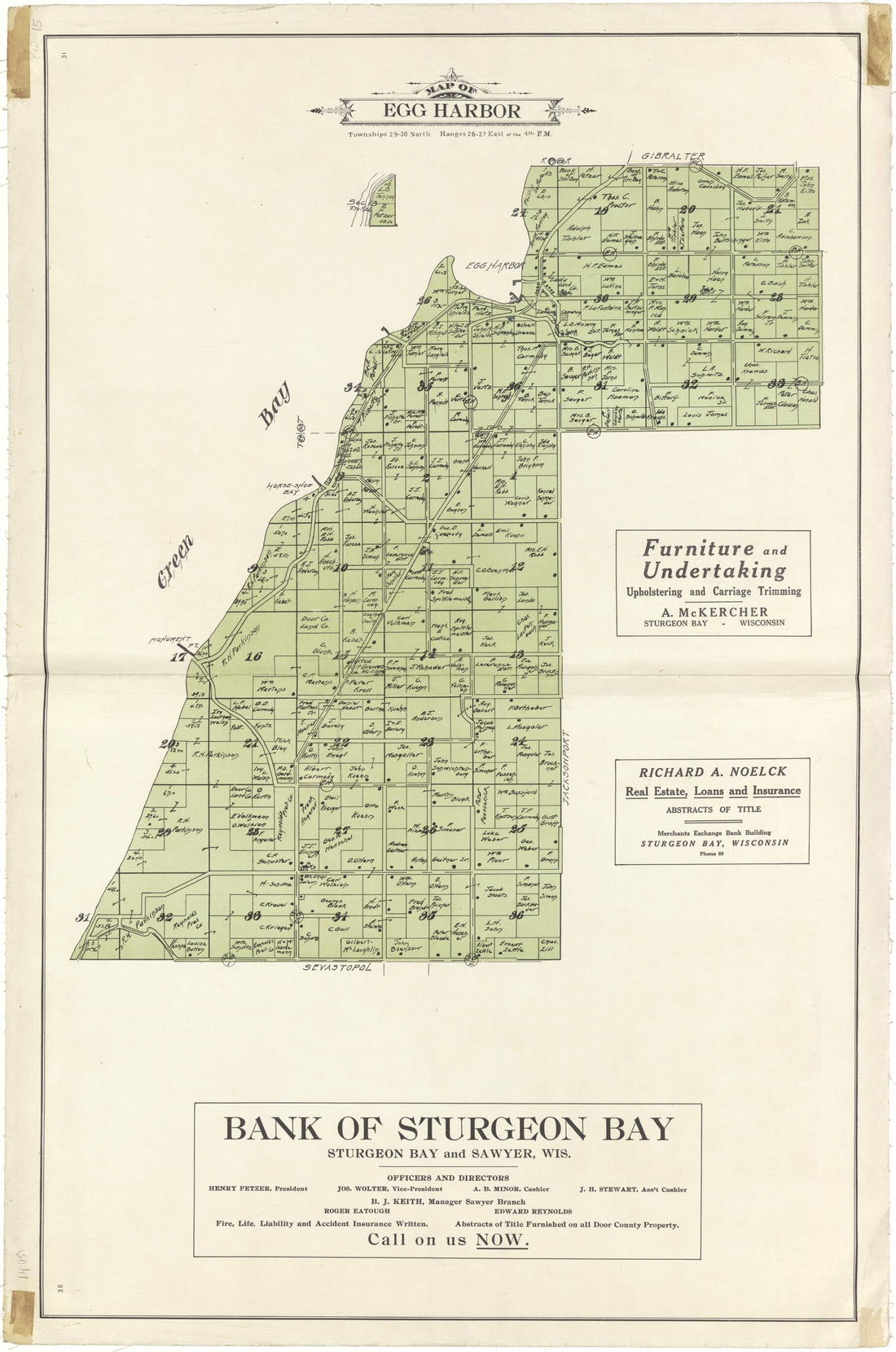 This old map of Map of Egg Harbor from Atlas of Door County, Wisconsin from 1914 was created by Otto Nelson in 1914