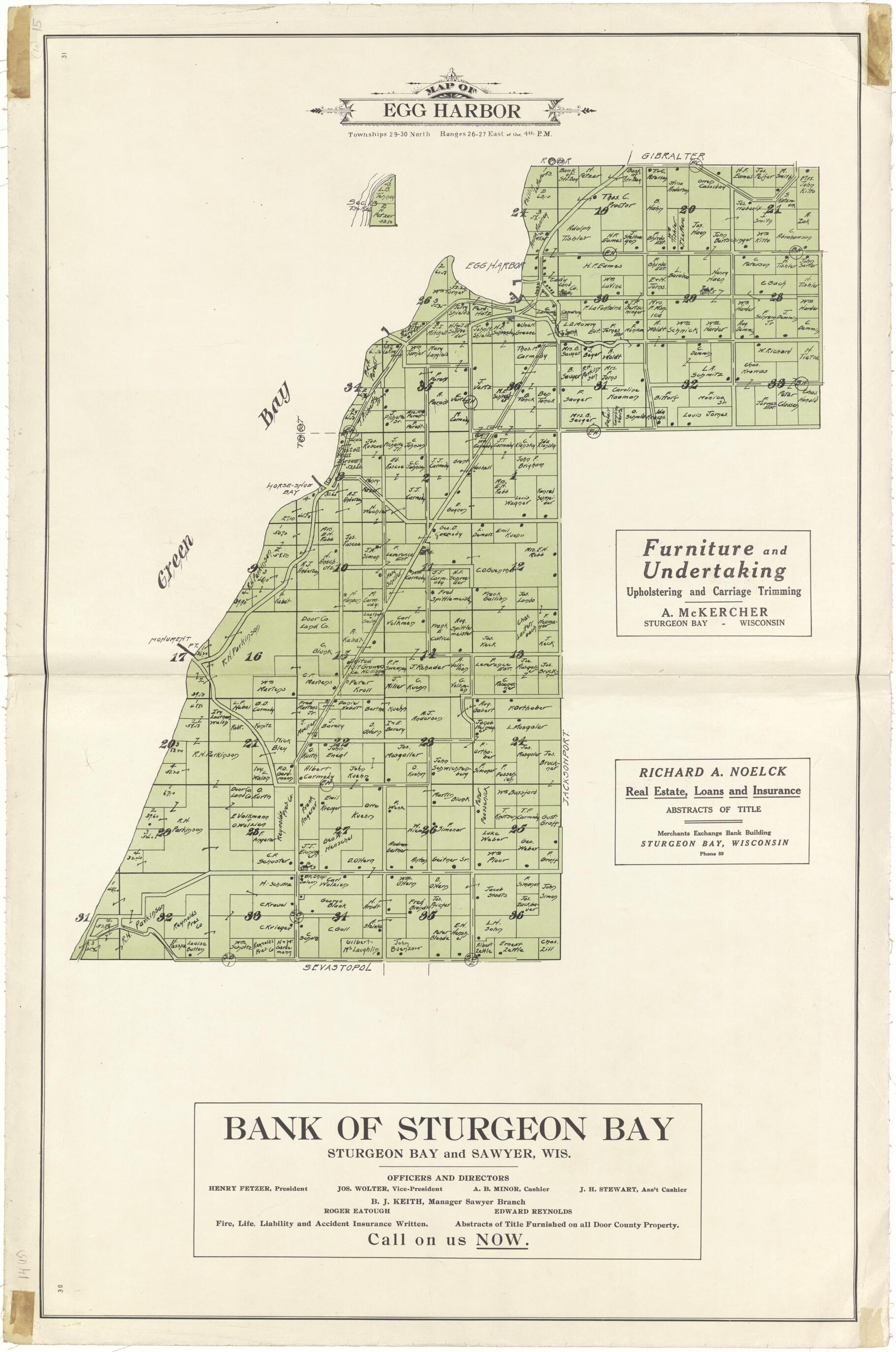 This old map of Map of Egg Harbor from Atlas of Door County, Wisconsin from 1914 was created by Otto Nelson in 1914