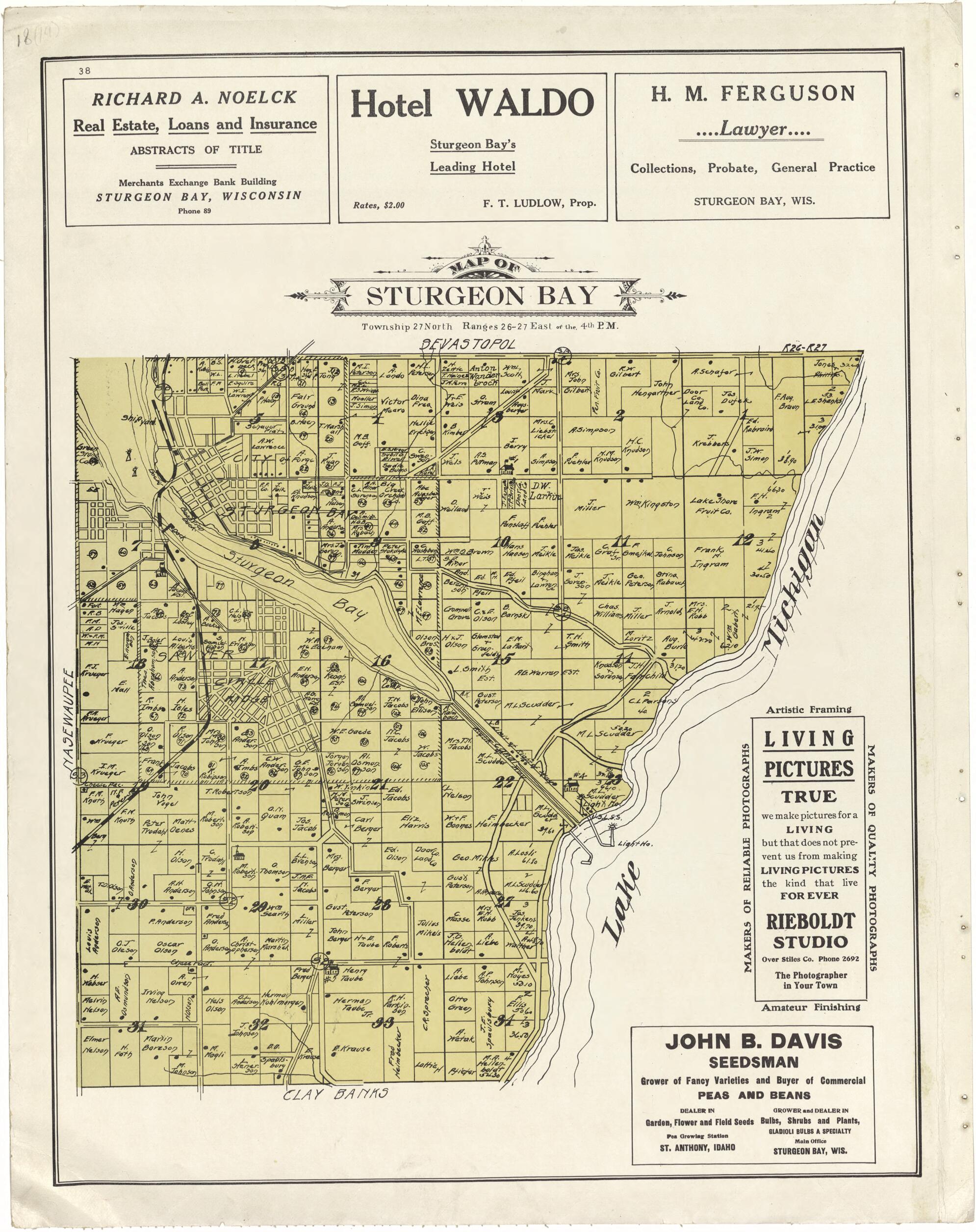 This old map of Map of Sturgeon Bay from Atlas of Door County, Wisconsin from 1914 was created by Otto Nelson in 1914