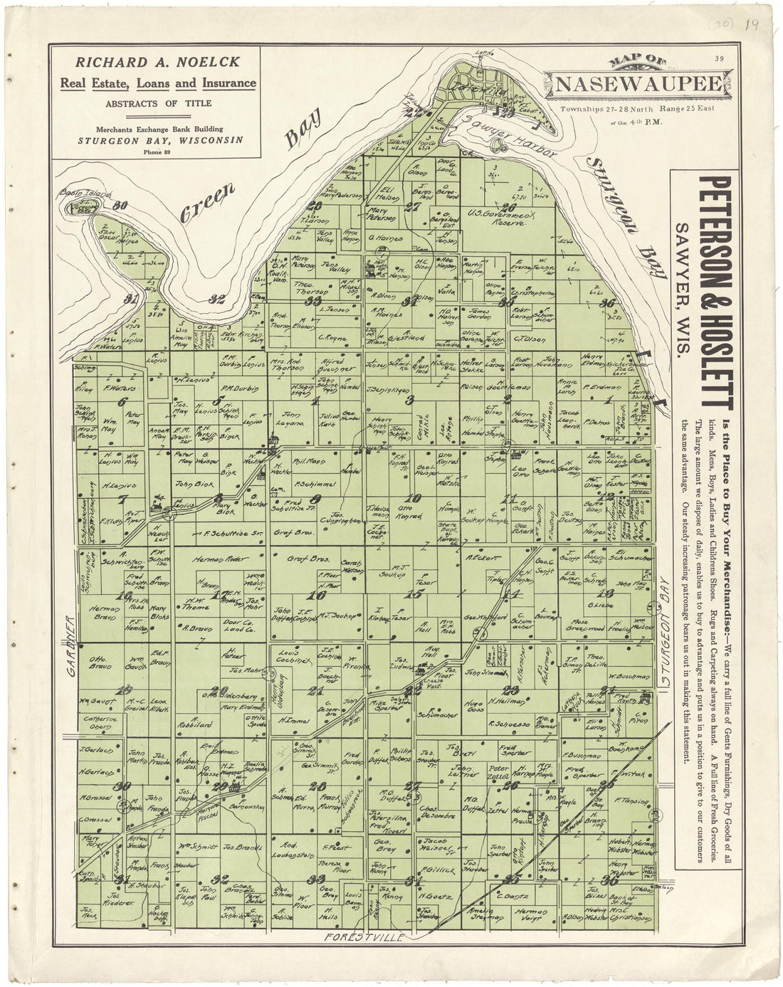 This old map of Map of Nasewaupee from Atlas of Door County, Wisconsin from 1914 was created by Otto Nelson in 1914