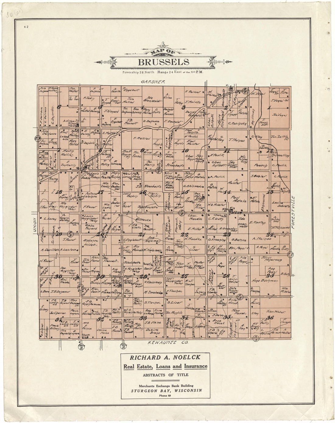 This old map of Map of Brussels from Atlas of Door County, Wisconsin from 1914 was created by Otto Nelson in 1914
