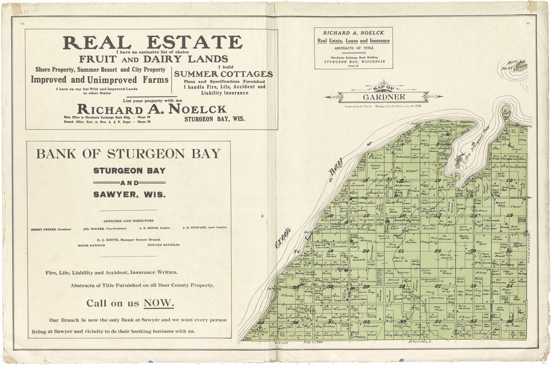 This old map of Map of Gardner from Atlas of Door County, Wisconsin from 1914 was created by Otto Nelson in 1914