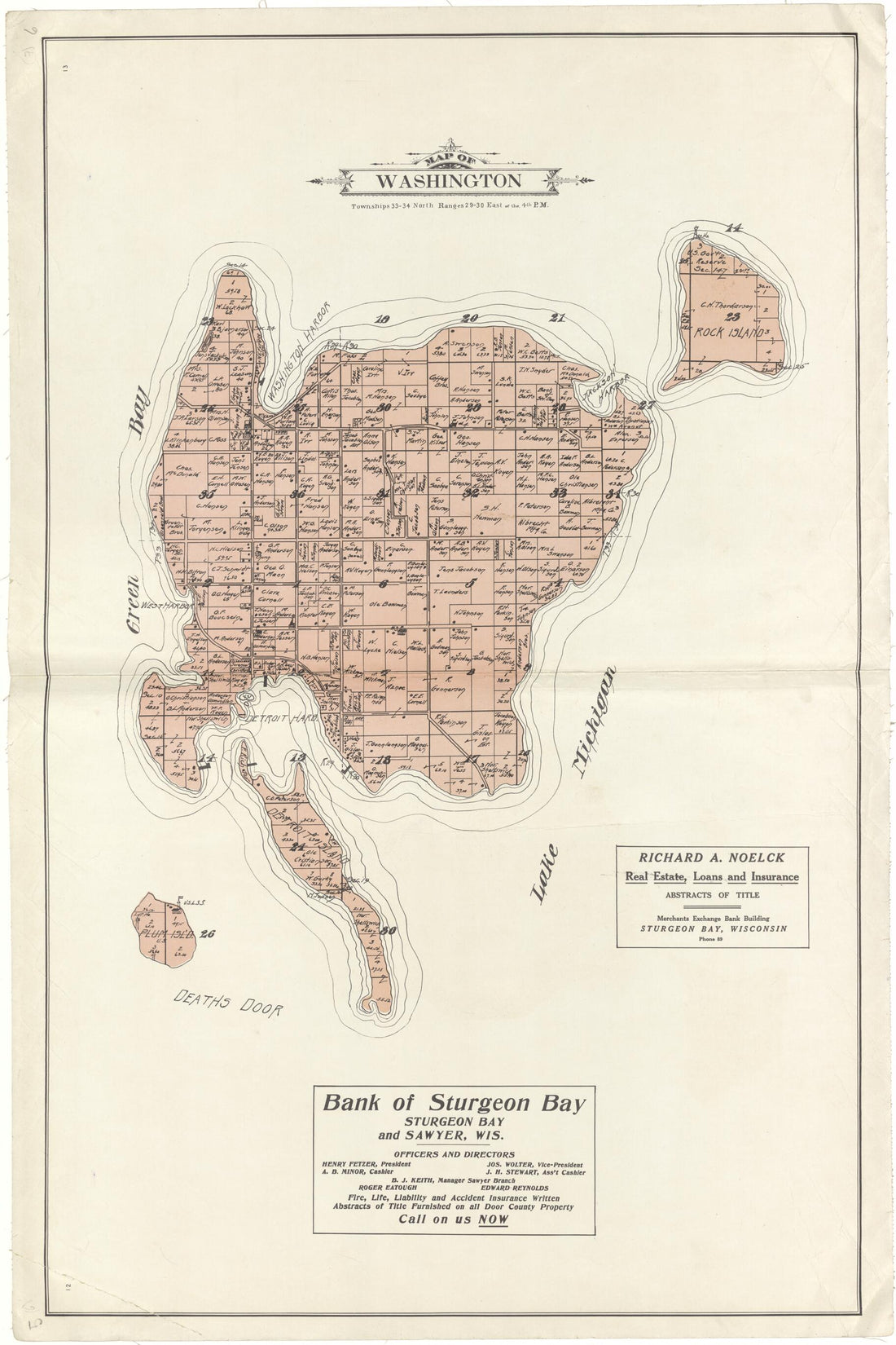 This old map of Map of Washington from Atlas of Door County, Wisconsin from 1914 was created by Otto Nelson in 1914
