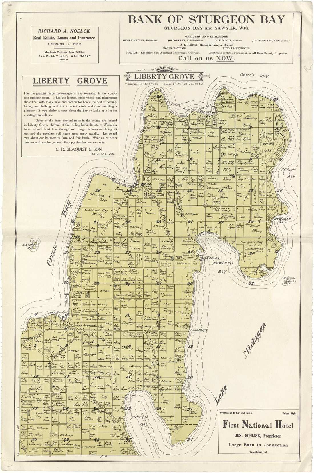 This old map of Map of Liberty Grove from Atlas of Door County, Wisconsin from 1914 was created by Otto Nelson in 1914