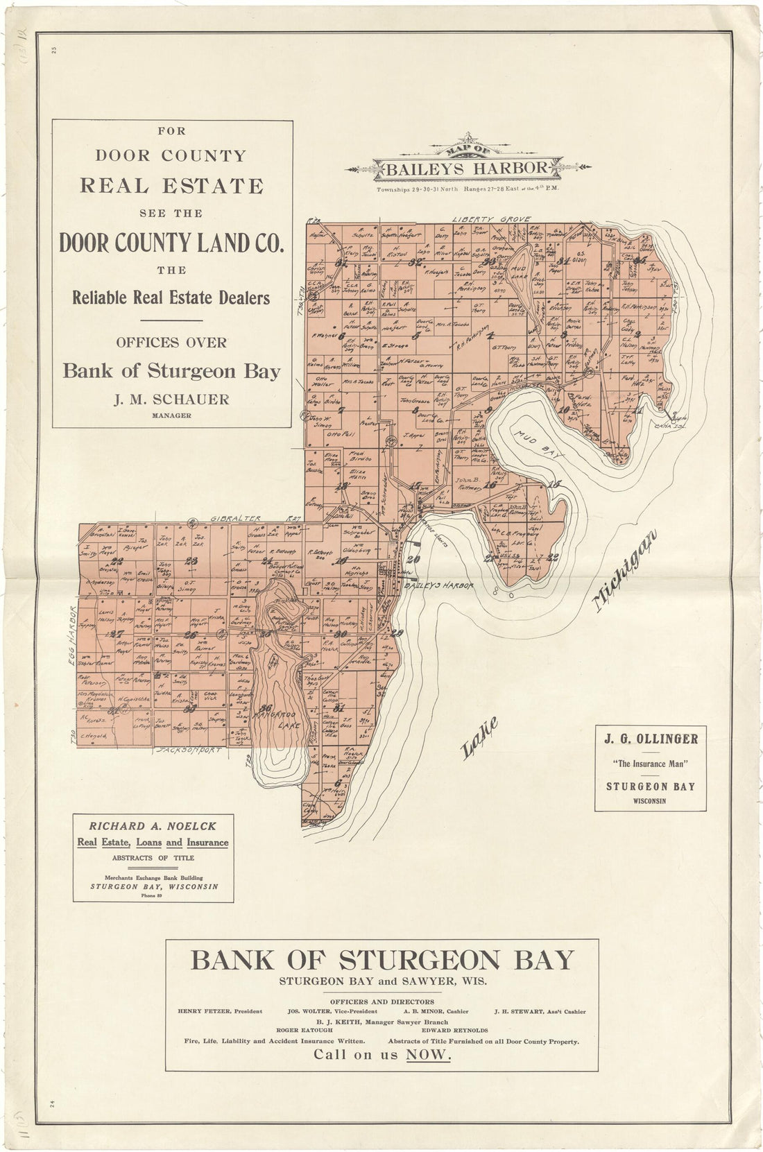 This old map of Map of Baileys Harbor from Atlas of Door County, Wisconsin from 1914 was created by Otto Nelson in 1914