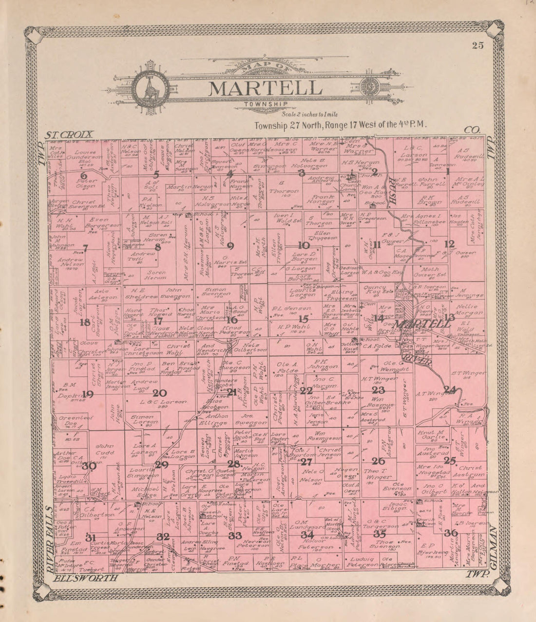 This old map of Martell from Standard Atlas of Pierce County, Wisconsin from 1908 was created by Geo. A. Ogle & Co in 1908
