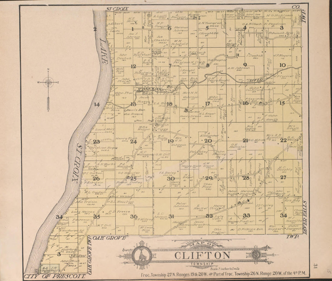 This old map of Clifton from Standard Atlas of Pierce County, Wisconsin from 1908 was created by Geo. A. Ogle & Co in 1908