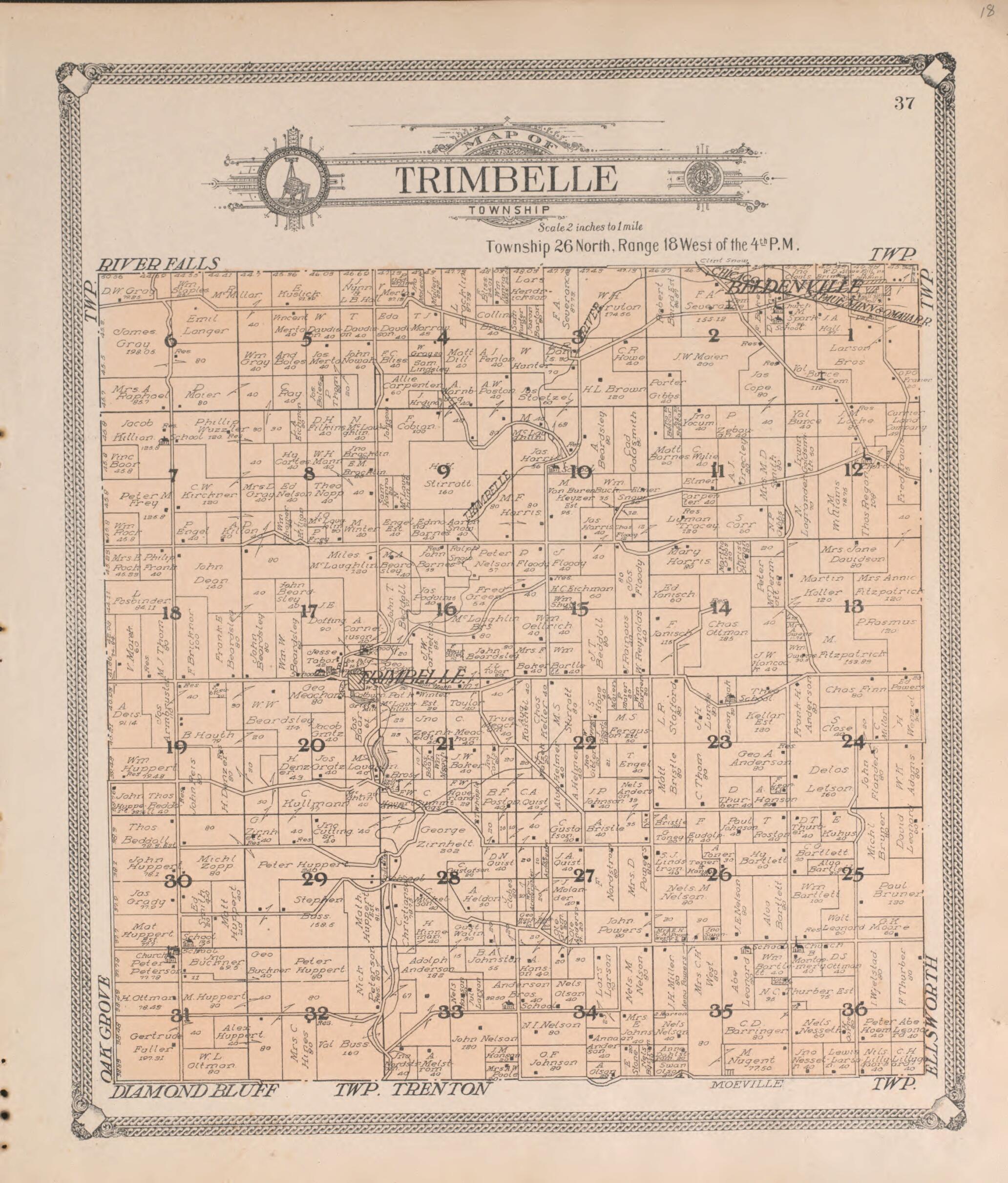 This old map of Trimbelle from Standard Atlas of Pierce County, Wisconsin from 1908 was created by Geo. A. Ogle & Co in 1908