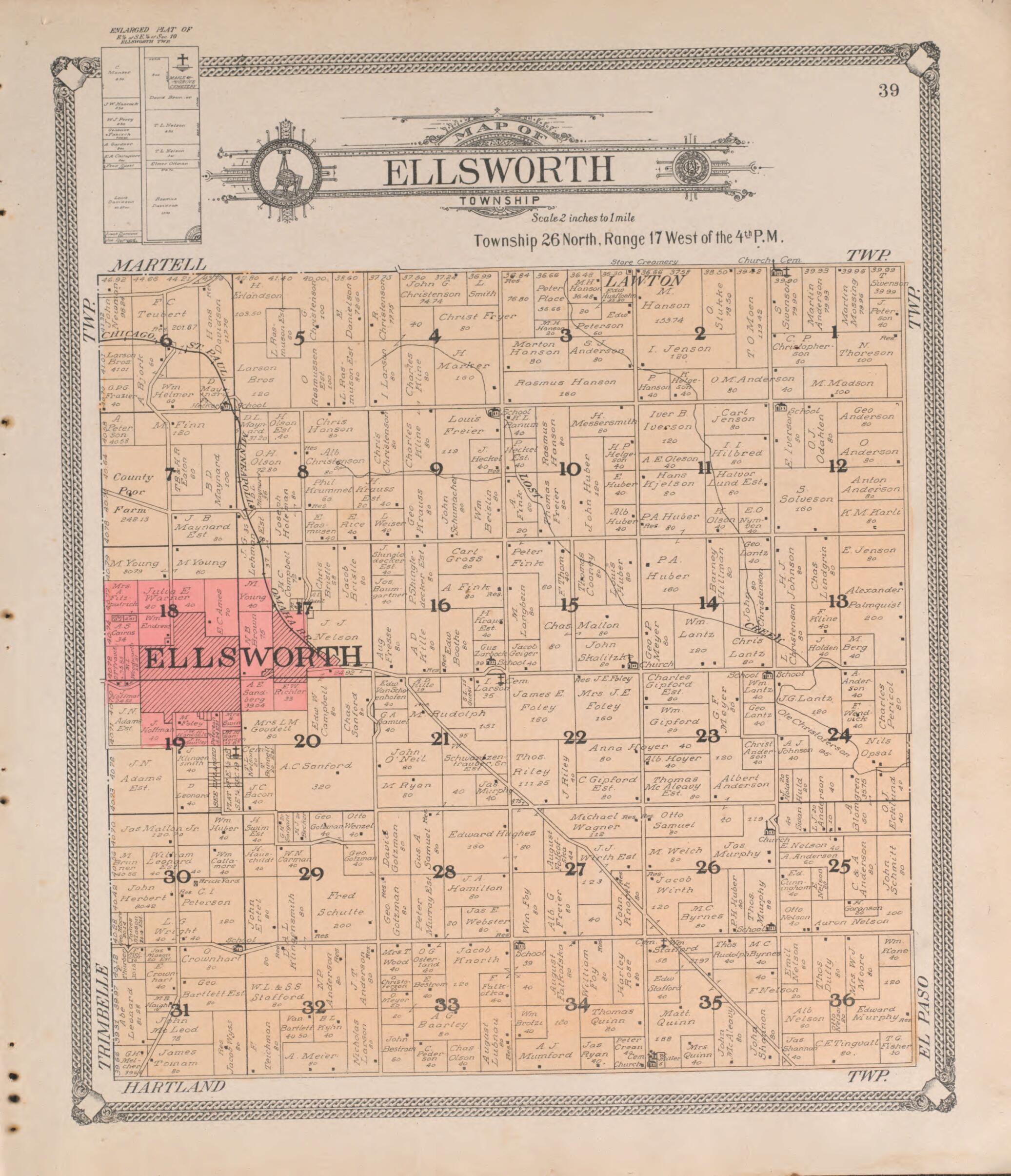 This old map of Ellsworth from Standard Atlas of Pierce County, Wisconsin from 1908 was created by Geo. A. Ogle & Co in 1908