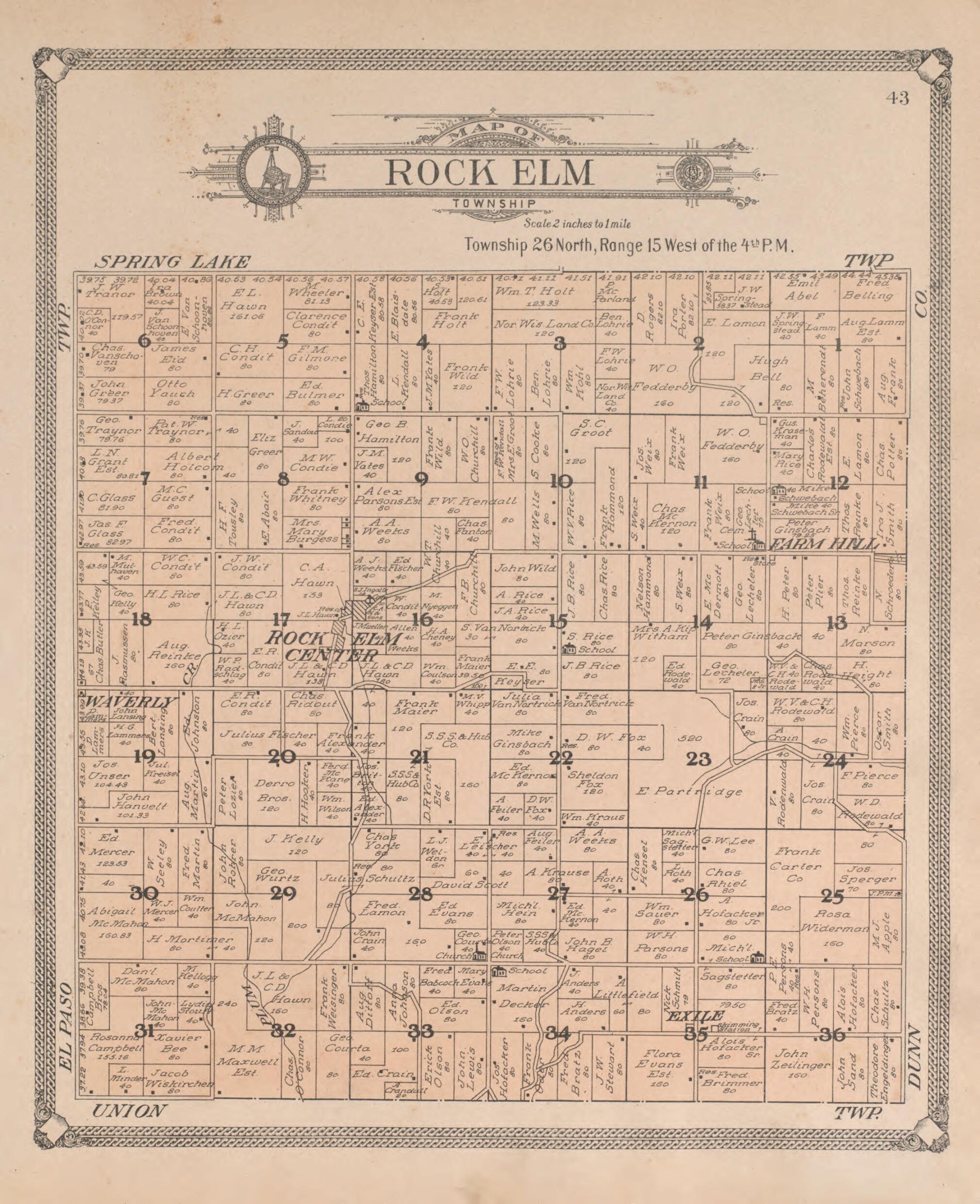 This old map of Rock Elm from Standard Atlas of Pierce County, Wisconsin from 1908 was created by Geo. A. Ogle & Co in 1908