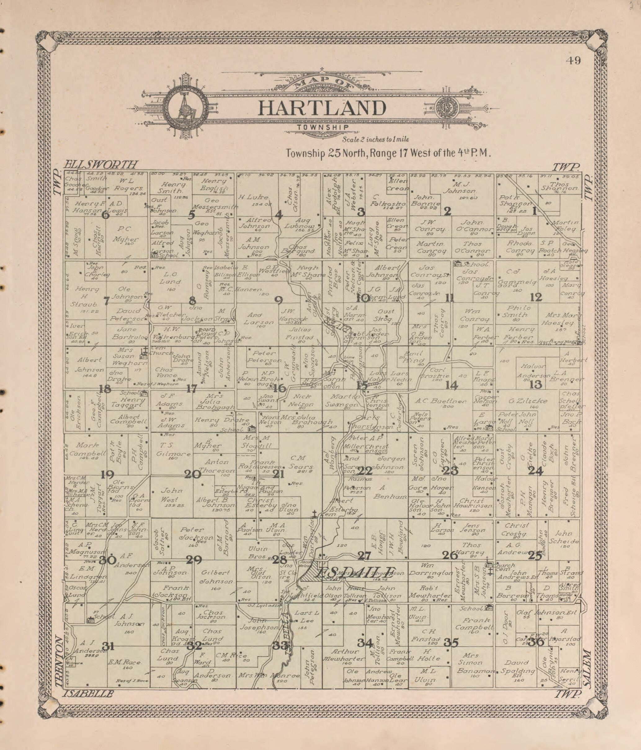 This old map of Hartland from Standard Atlas of Pierce County, Wisconsin from 1908 was created by Geo. A. Ogle & Co in 1908