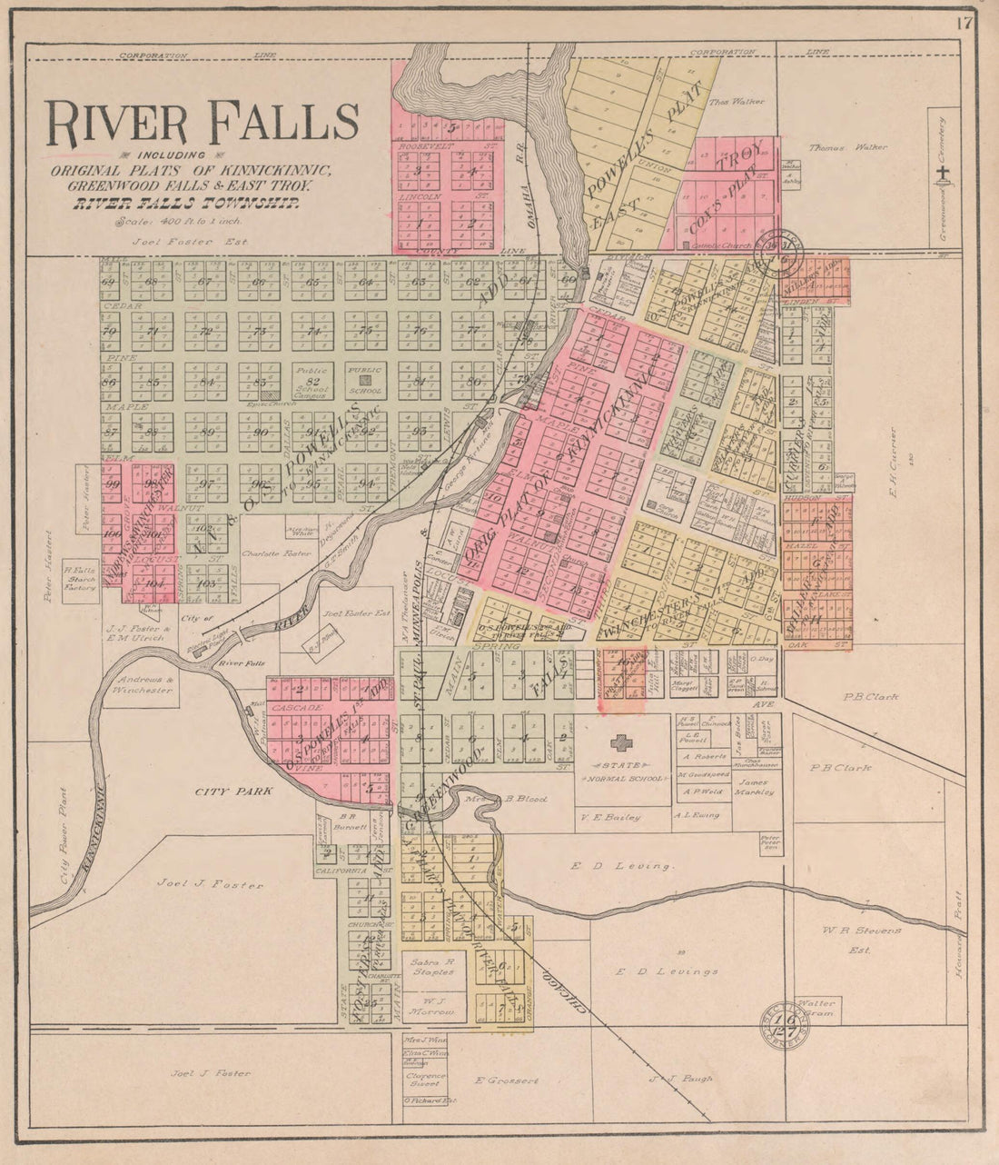 This old map of River Falls from Standard Atlas of Pierce County, Wisconsin from 1908 was created by Geo. A. Ogle & Co in 1908