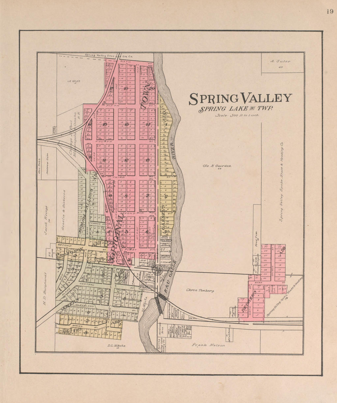 This old map of Spring Valley from Standard Atlas of Pierce County, Wisconsin from 1908 was created by Geo. A. Ogle & Co in 1908