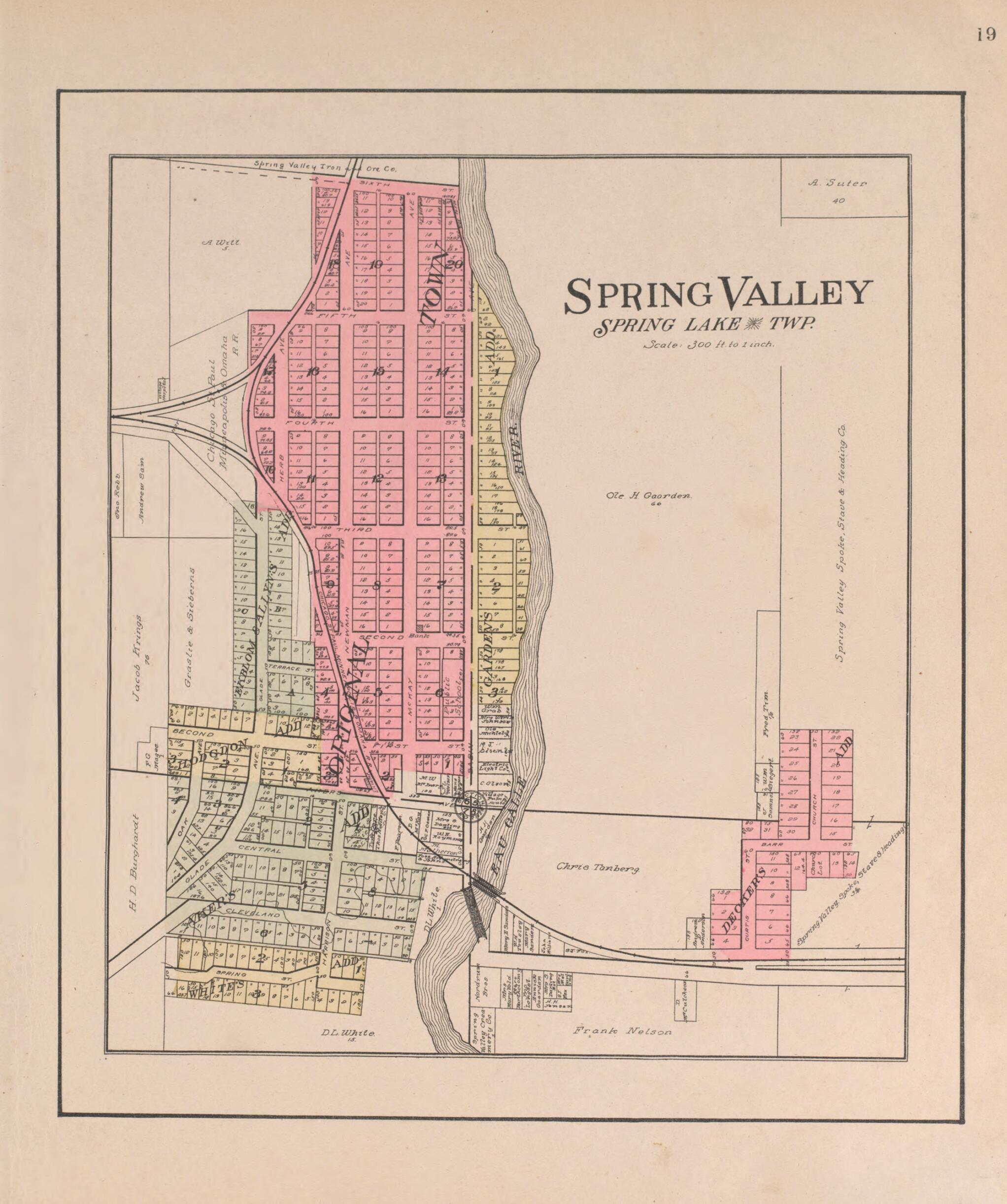 This old map of Spring Valley from Standard Atlas of Pierce County, Wisconsin from 1908 was created by Geo. A. Ogle & Co in 1908
