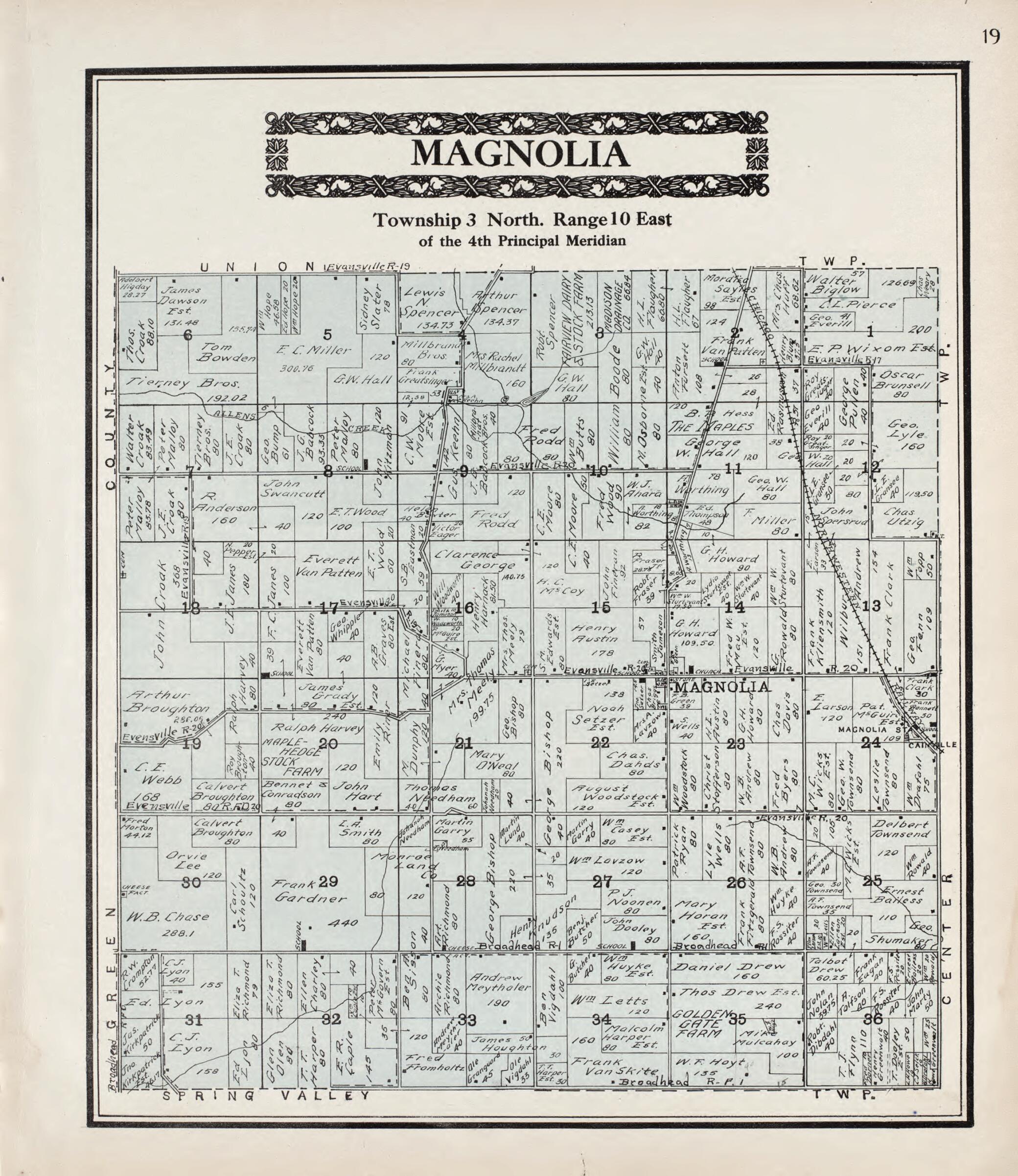 This old map of Magnolia from Standard Atlas of Rock County, Wisconsin from 1917 was created by Hennessey & Co in 1917