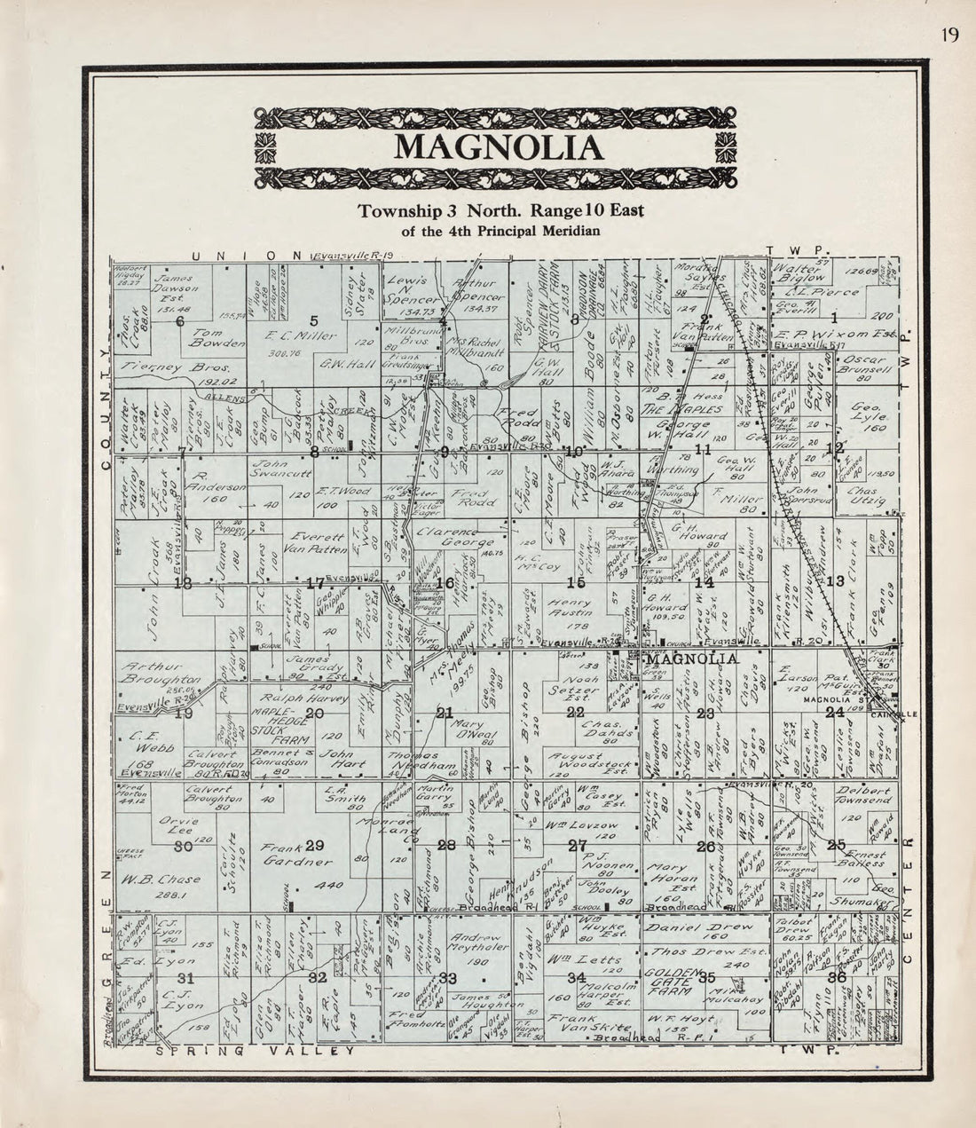 This old map of Magnolia from Standard Atlas of Rock County, Wisconsin from 1917 was created by Hennessey & Co in 1917
