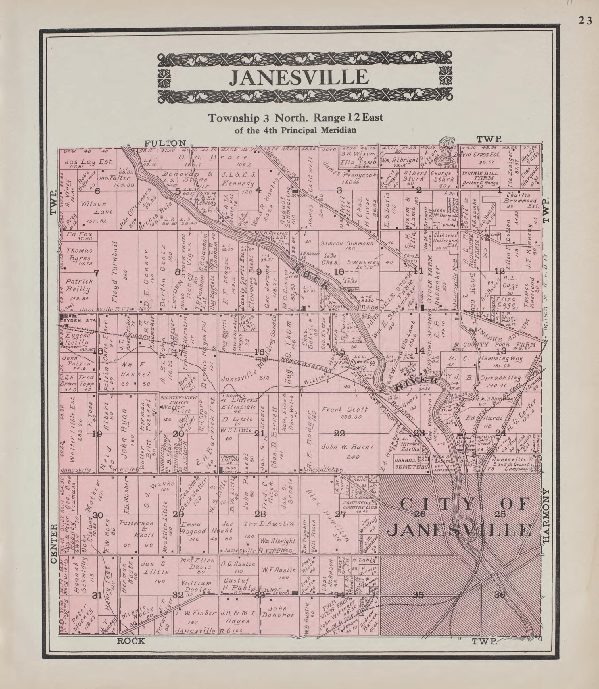 This old map of Janesville from Standard Atlas of Rock County, Wisconsin from 1917 was created by Hennessey & Co in 1917