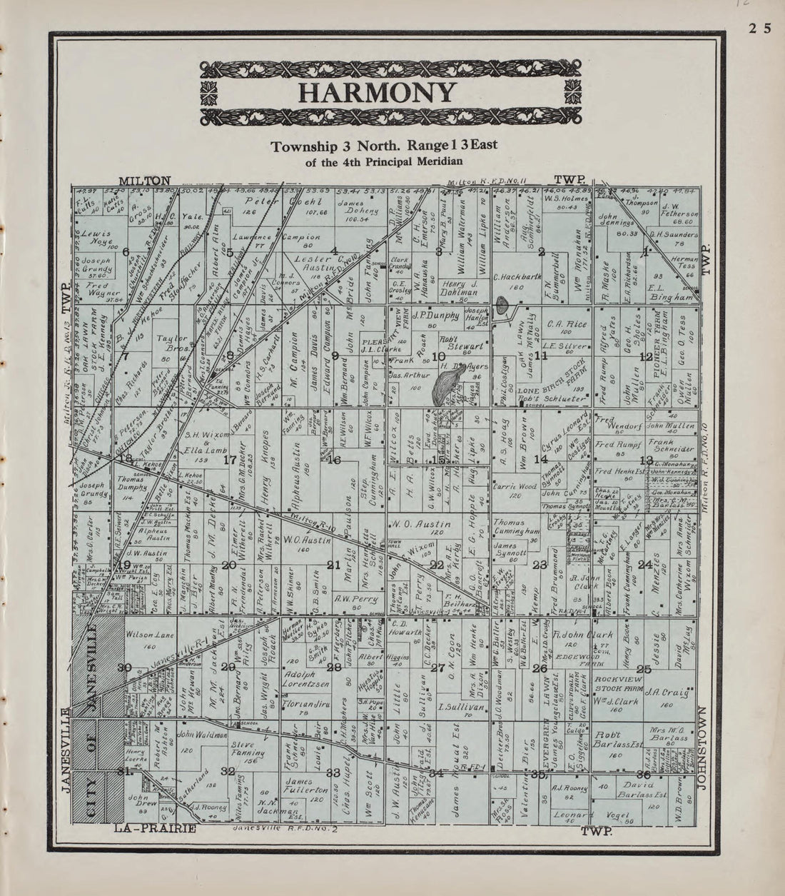 This old map of Harmony from Standard Atlas of Rock County, Wisconsin from 1917 was created by Hennessey & Co in 1917
