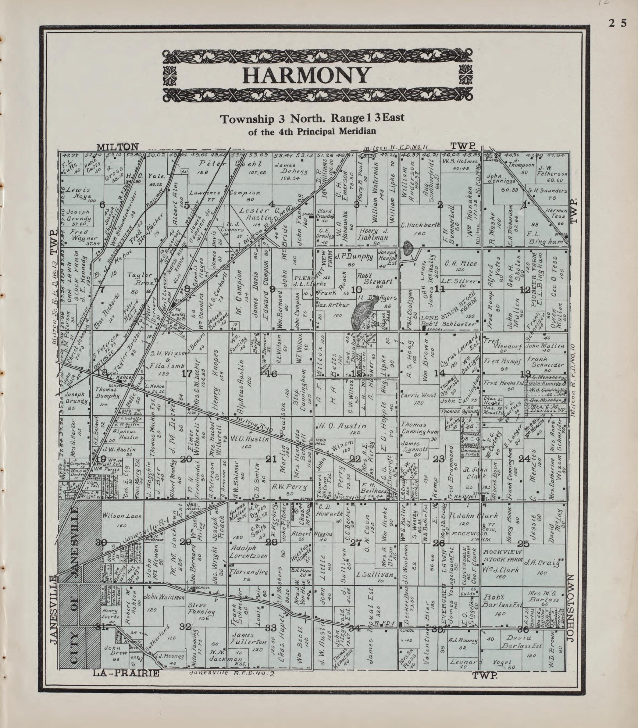 This old map of Harmony from Standard Atlas of Rock County, Wisconsin from 1917 was created by Hennessey & Co in 1917