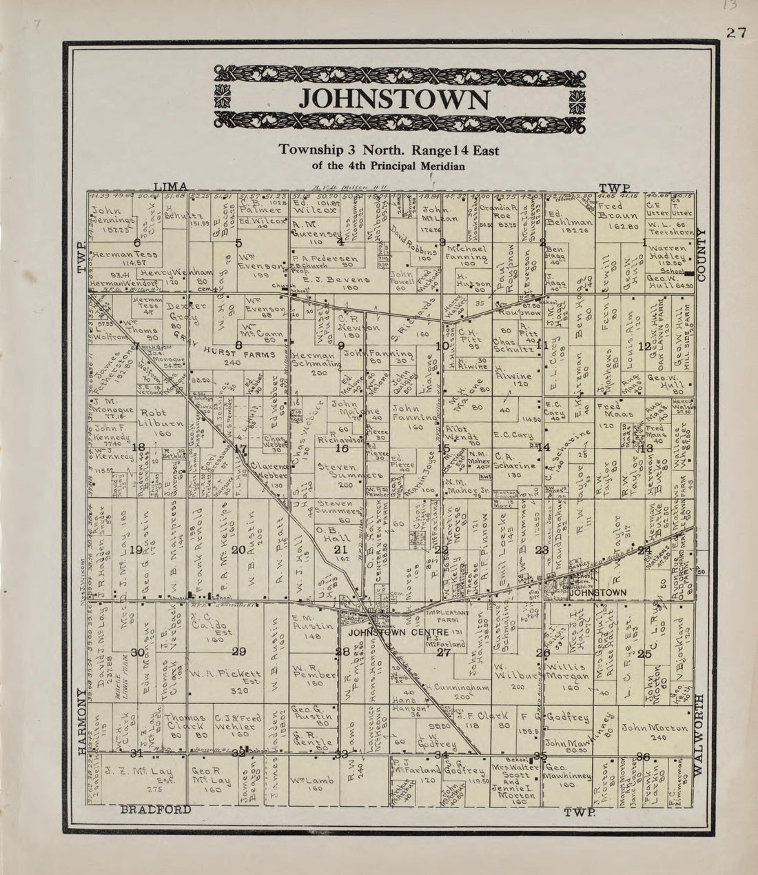 This old map of Johnstown from Standard Atlas of Rock County, Wisconsin from 1917 was created by Hennessey & Co in 1917