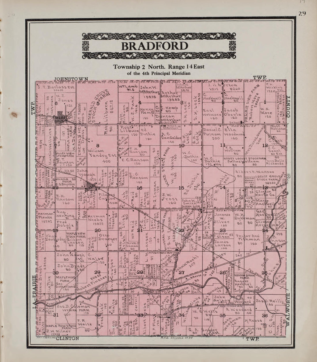 This old map of Bradford from Standard Atlas of Rock County, Wisconsin from 1917 was created by Hennessey & Co in 1917