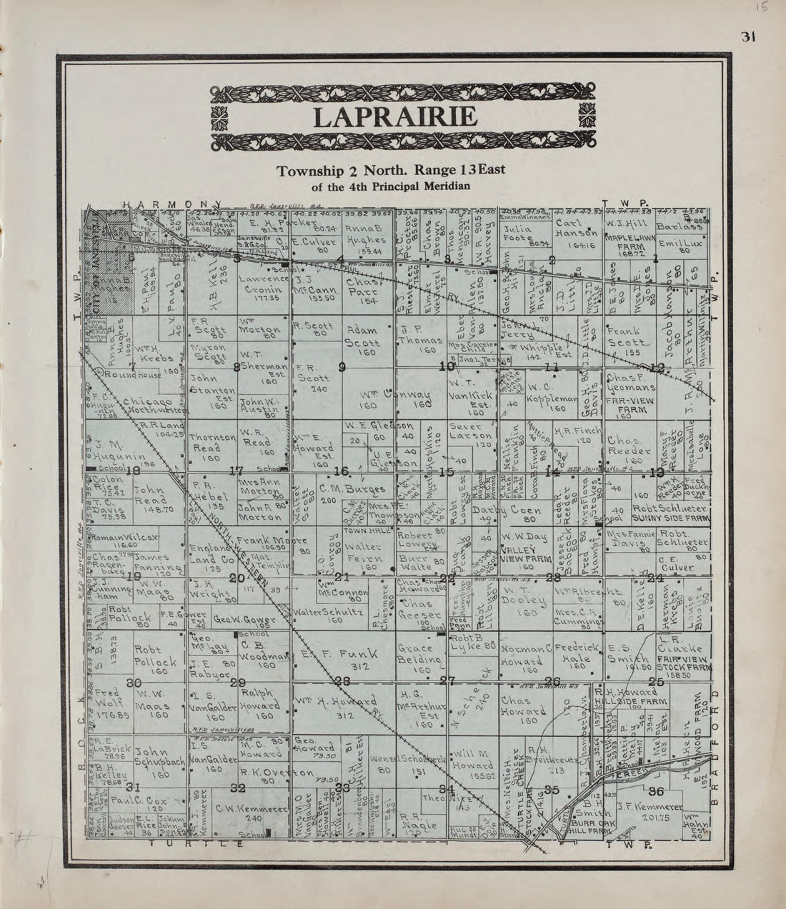 This old map of La Prairie from Standard Atlas of Rock County, Wisconsin from 1917 was created by Hennessey & Co in 1917