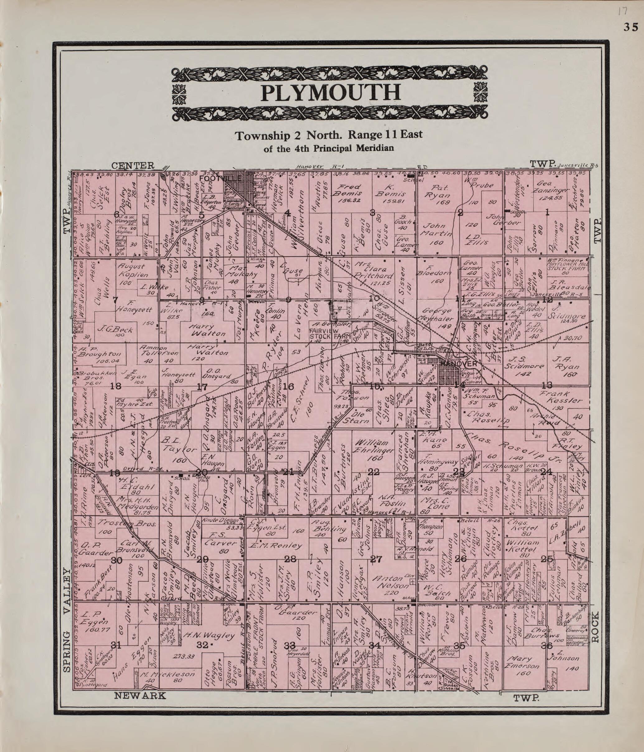 This old map of Plymouth from Standard Atlas of Rock County, Wisconsin from 1917 was created by Hennessey & Co in 1917